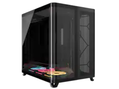 Front. CORSAIR - Corsair AIR 5400 LX-R RGB iCUE Triple Chamber Mid-Tower Case with 3x RGB Fans & System Hub - Black.