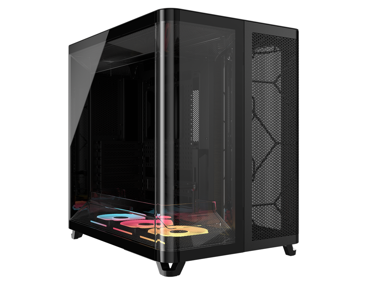 Front. CORSAIR - Corsair AIR 5400 LX-R RGB iCUE Triple Chamber Mid-Tower Case with 3x RGB Fans & System Hub - Black.