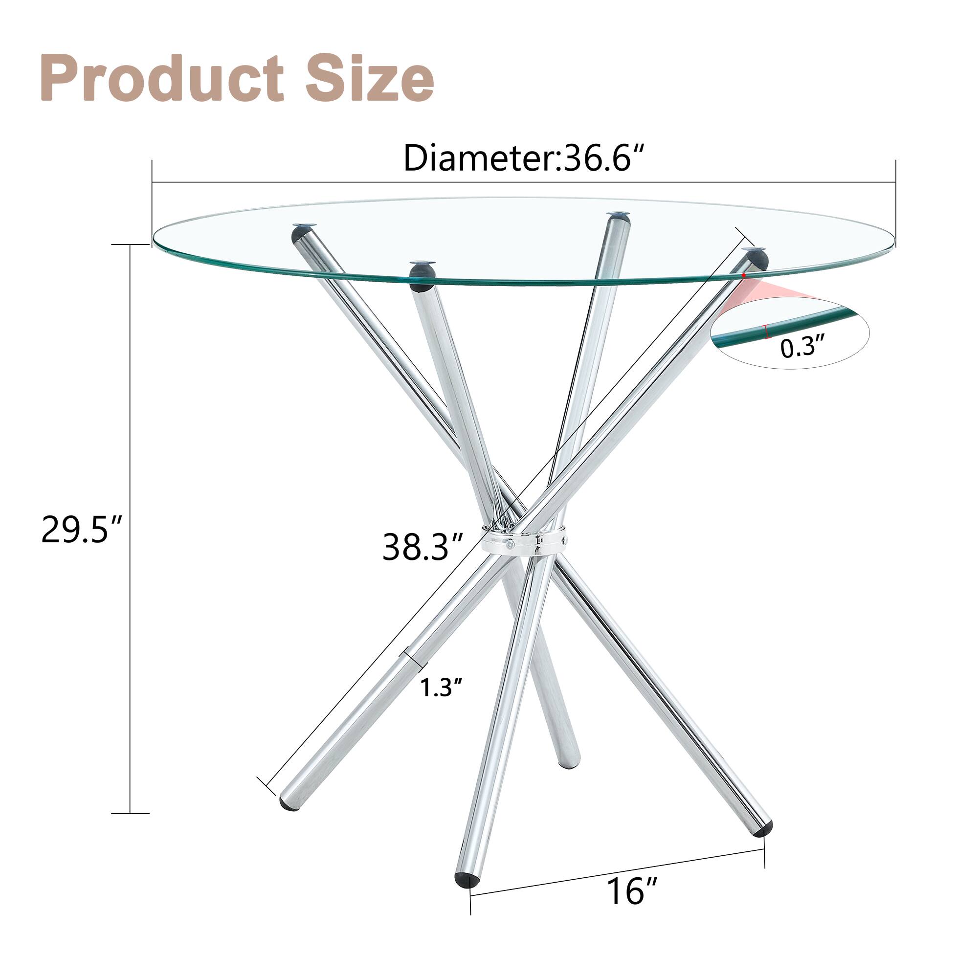 Product Size  
Diameter: 36.6"  
29.5"  
38.3"  
1.3"  
16"  
0.3"