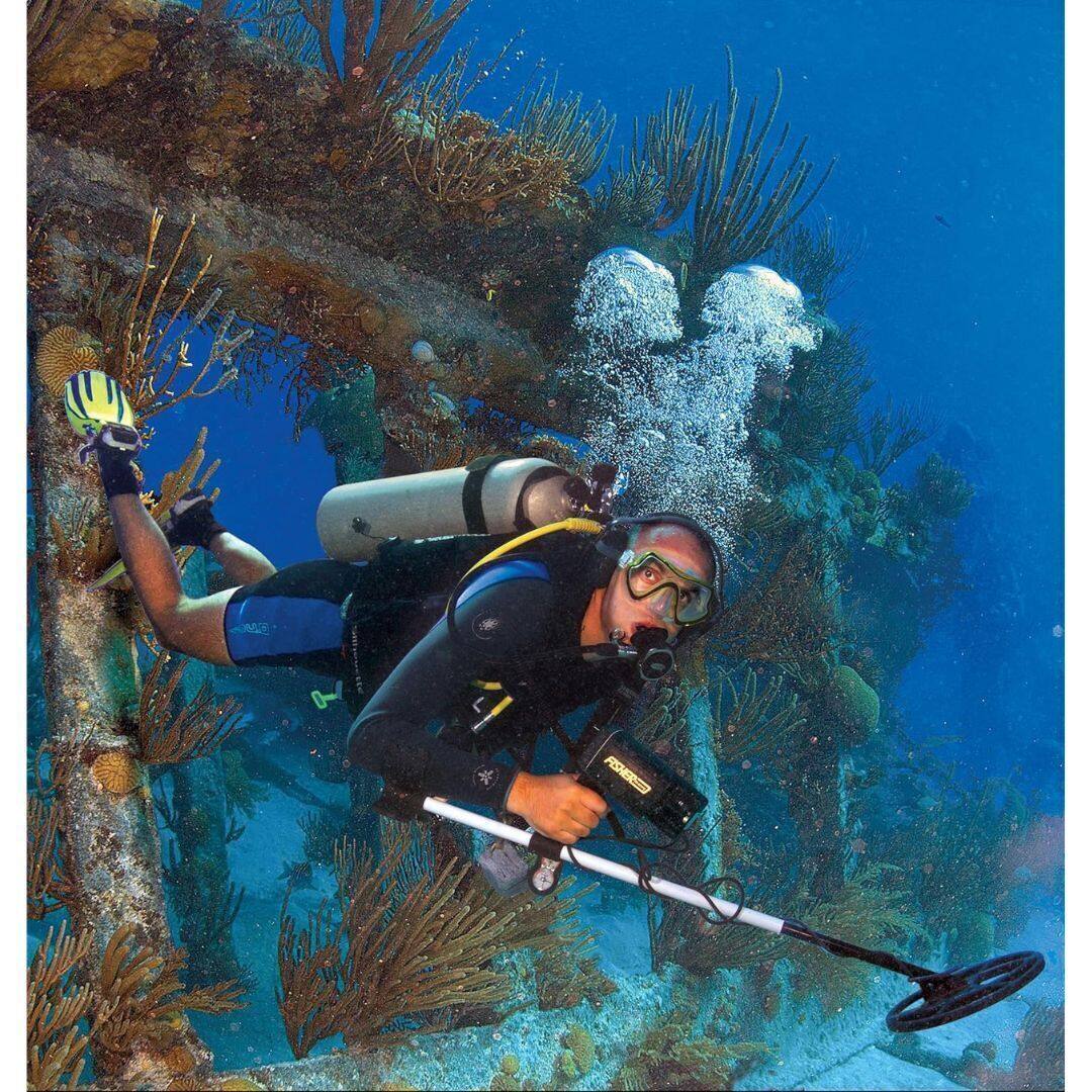 Left. Fisher - Fisher 1280X 8 Aquanaut Underwater All Purpose Black Metal Detector.