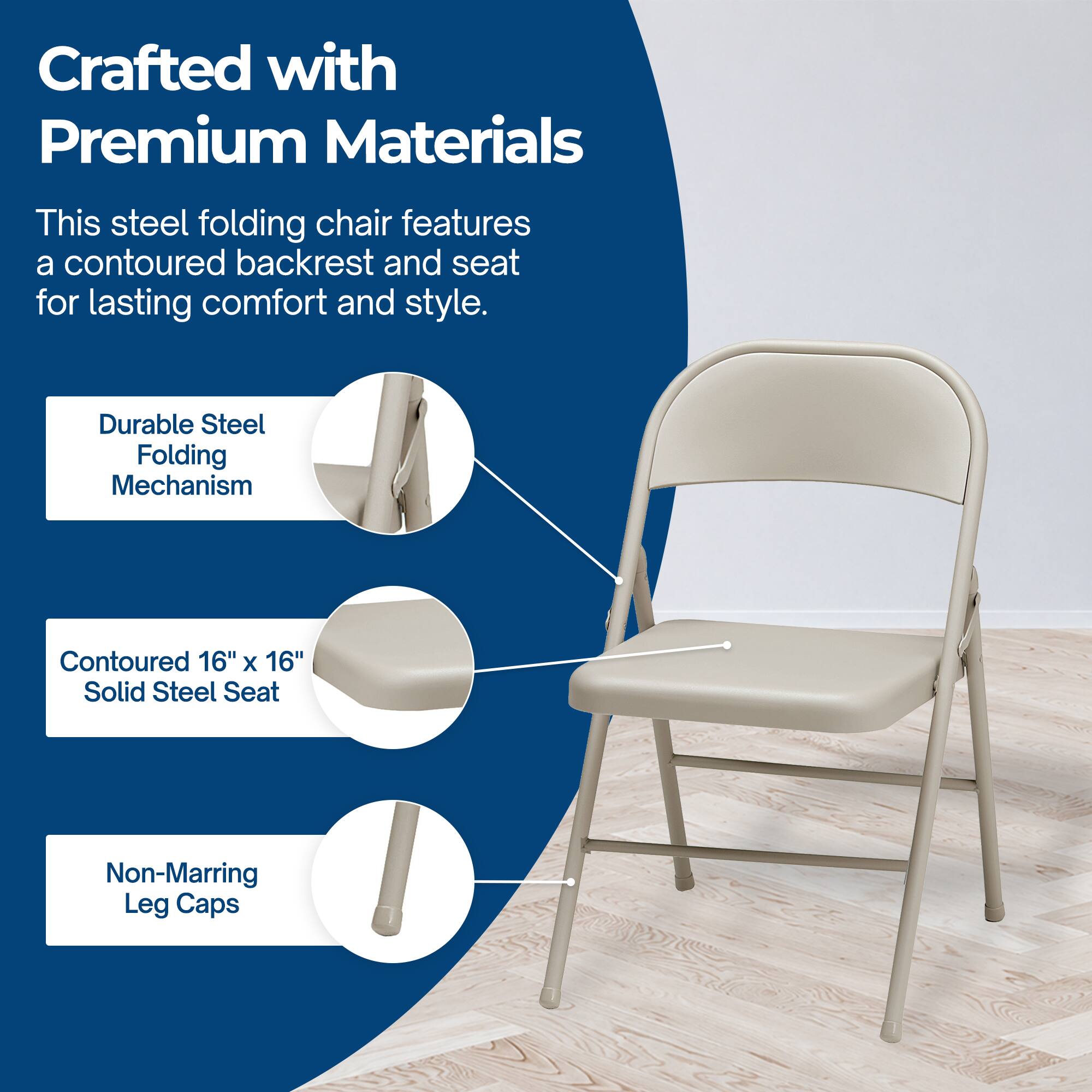MECO Sudden Comfort All Steel Indoor Outdoor Folding Chair, (Set of 4 ...