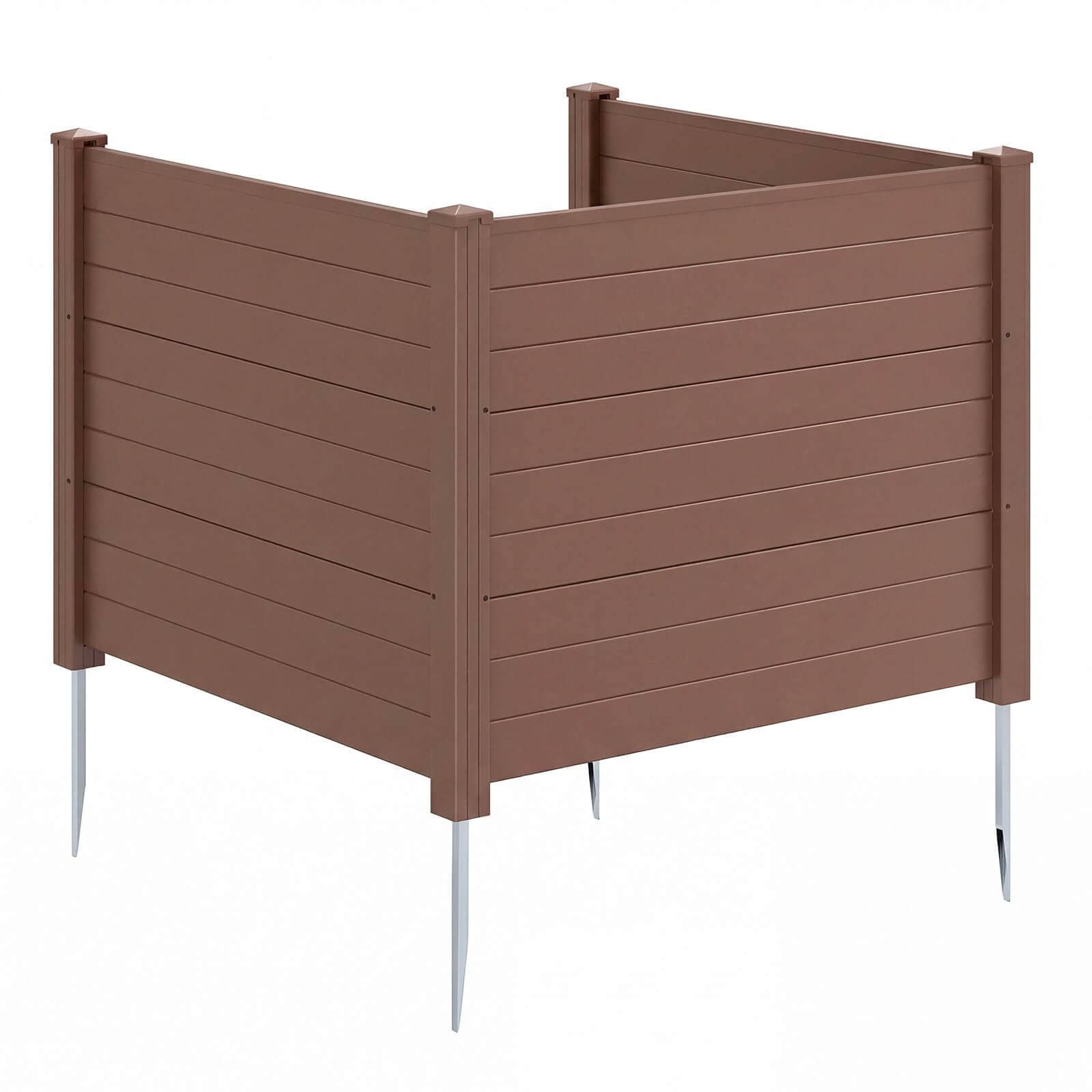 Costway - 48" x 38" Air Conditioner Fence 3 Panels with Metal Ground Stakes, No Dig Trash Can - Brown