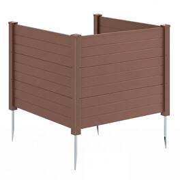 Costway - 48" x 38" Air Conditioner Fence 3 Panels with Metal Ground Stakes, No Dig Trash Can - Brown