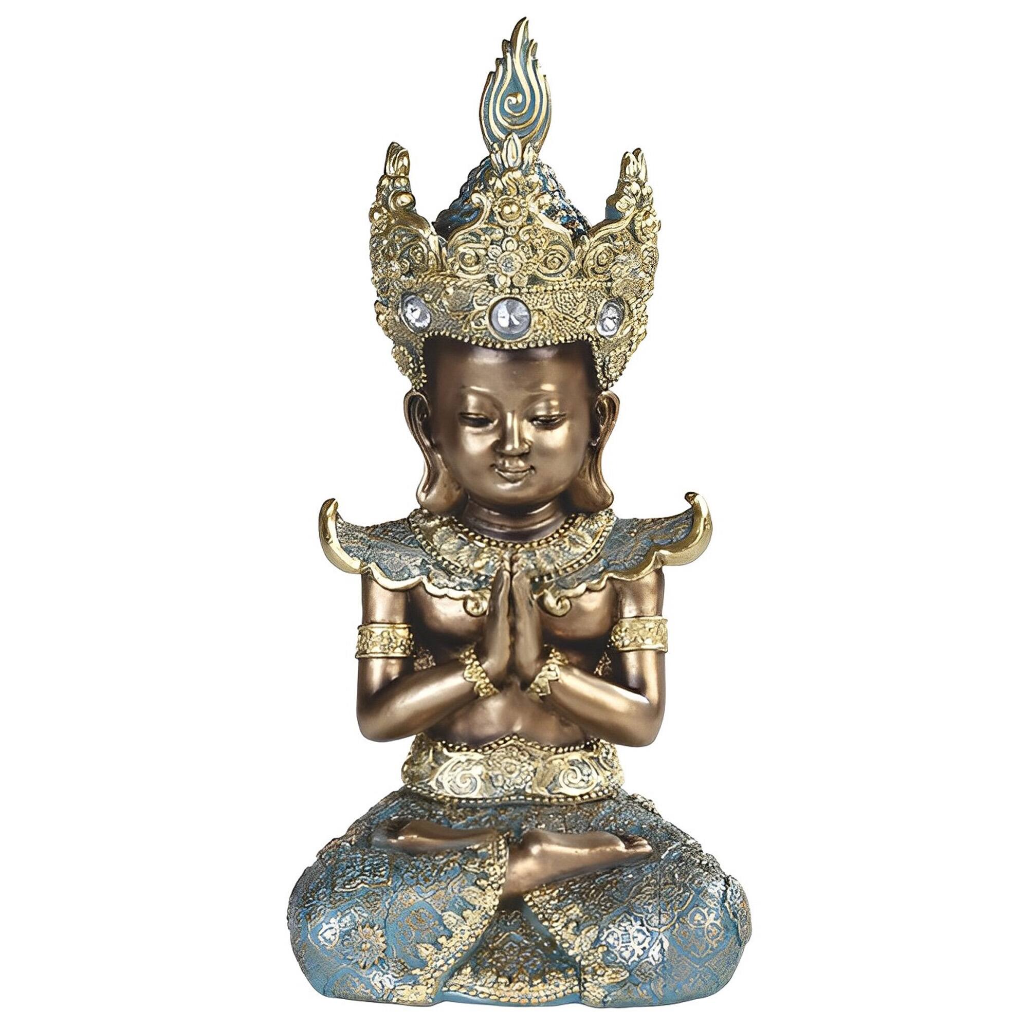 Front. FC Design - FC Design 10.5"H Thai Buddha Praying Figurine Statue Office Desk Tabletop Home Decor Gift - Multi-Color.
