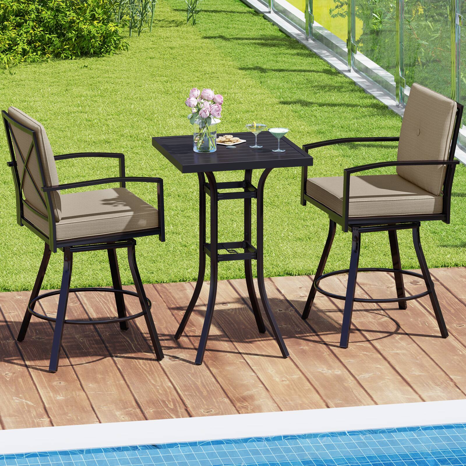Alt View 3. Costway - Costway 25" Outdoor Bar Table, Square Patio Dining Table with 1.57" Umbrella Hole for Lawn - Black.