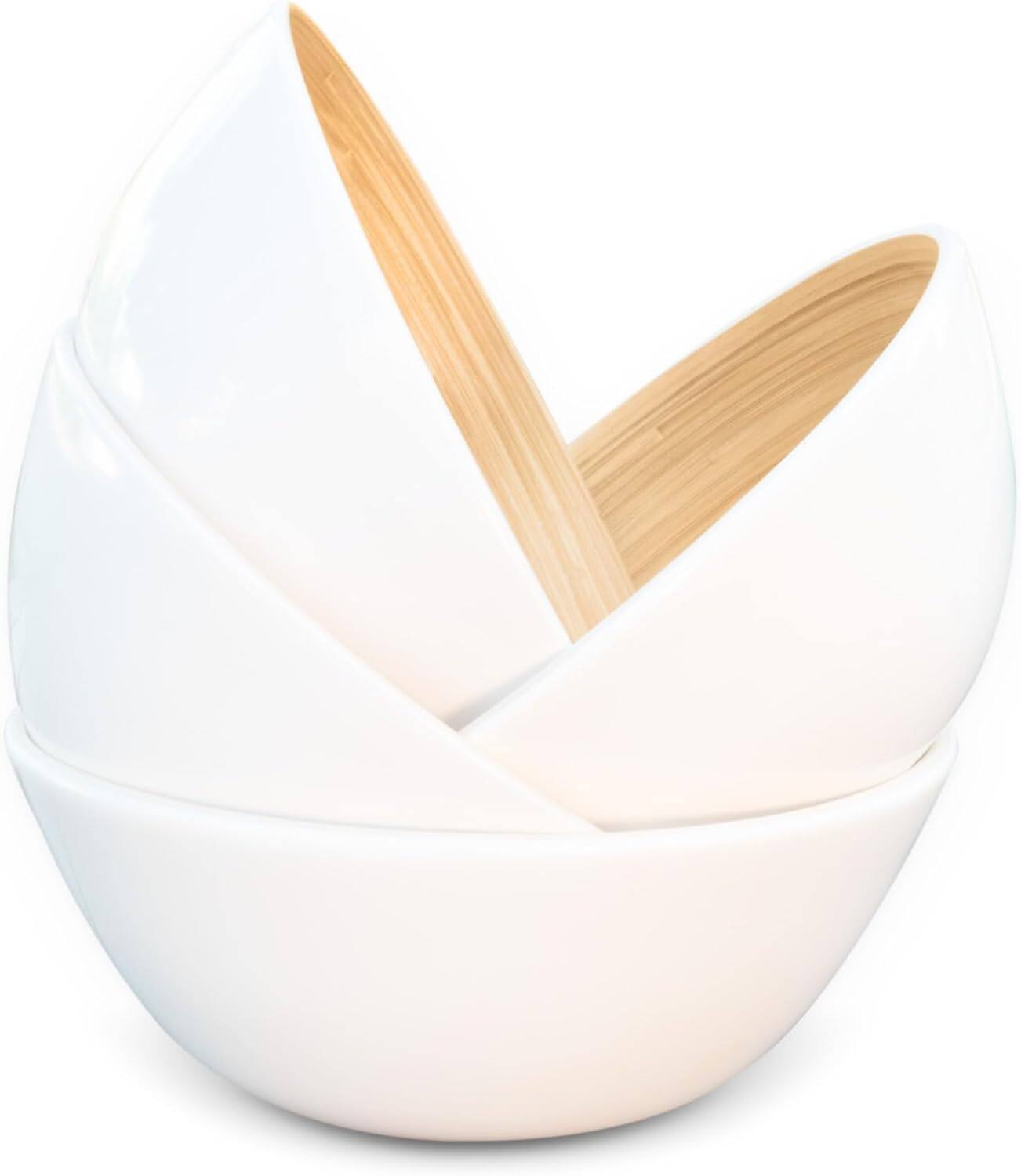 Back. Lexa - Bamboo Salad Bowl Set, 8 Inch x 4, White - White.
