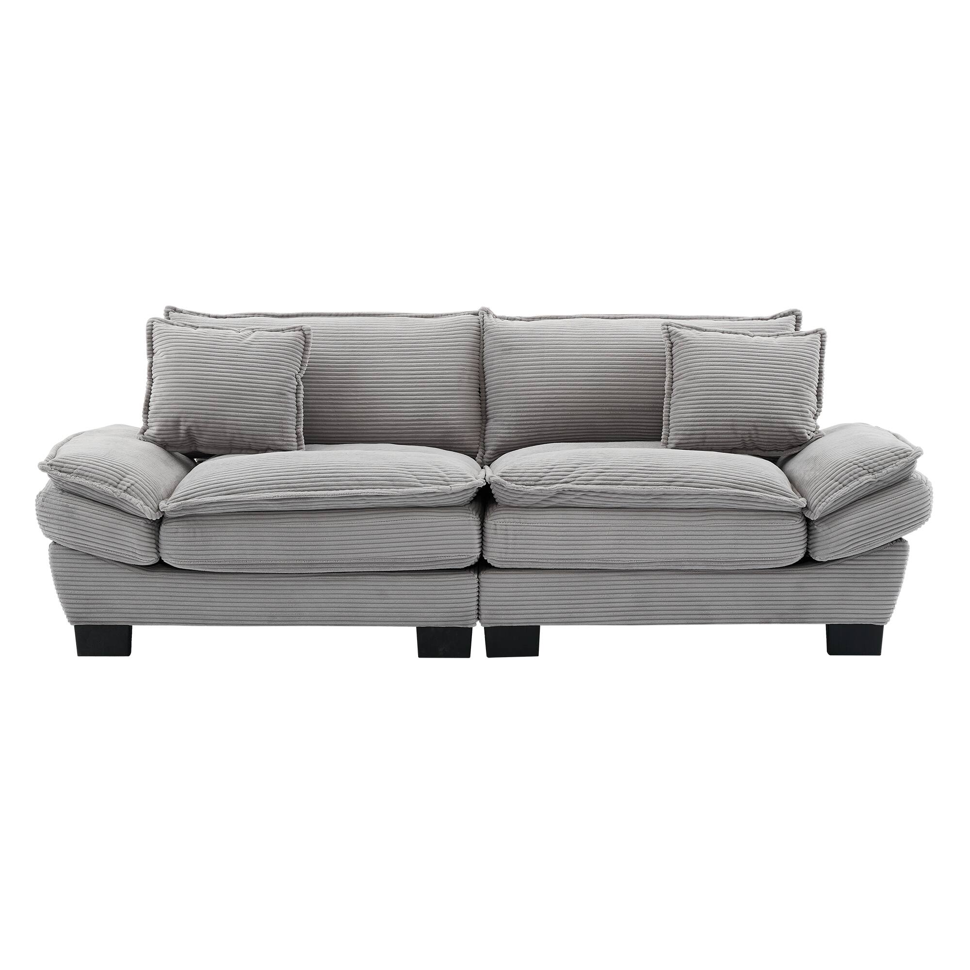 Angle. Tiramisubest - Corduroy Couch Loveseat Sofa with Pillows,Comfy Upholstered Deep Seat Sofa for Bedroom,Living Room,Office-Light Grey - LIGHT GREY.