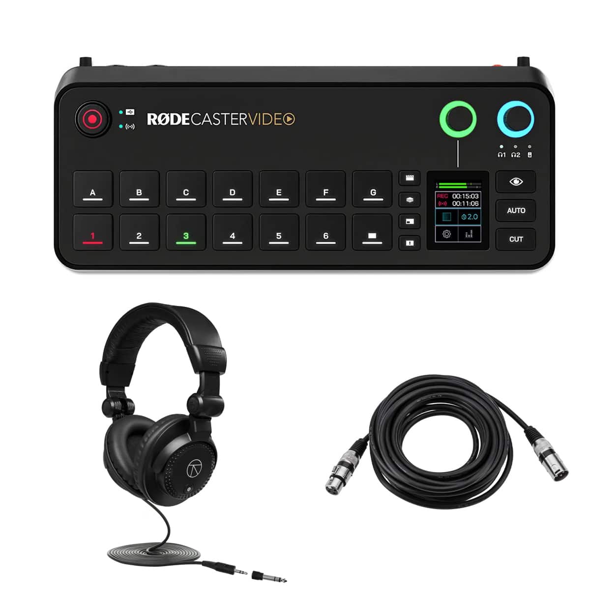 RODE - RODECaster Video and Audio Production Console, Bundle with TAPH100 Monitor Headphones and 25' XLR Male to Female