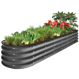 Best Choice Products - 8x2x1ft Outdoor Metal Raised Oval Garden Bed, Planter Box for Vegetables, Flowers - Charcoal