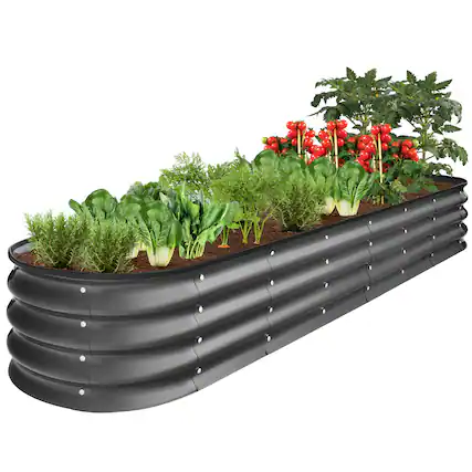 Front. Best Choice Products - Best Choice Products 8x2x1ft Outdoor Metal Raised Oval Garden Bed, Planter Box for Vegetables, Flowers - Charcoal - Charcoal.