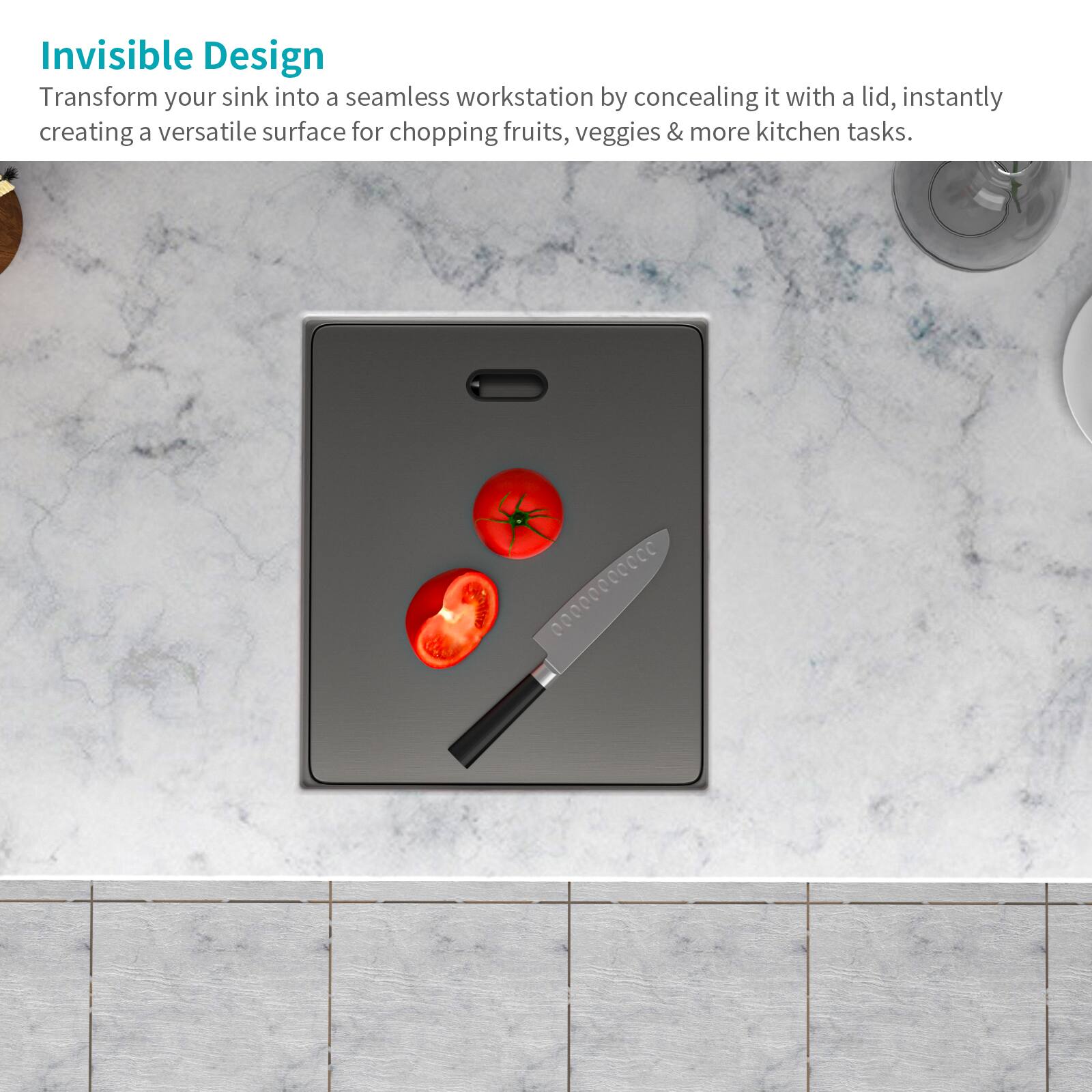Invisible Design

Transform your sink into a seamless workstation by concealing it with a lid, instantly creating a versatile surface for chopping fruits, veggies & more kitchen tasks.