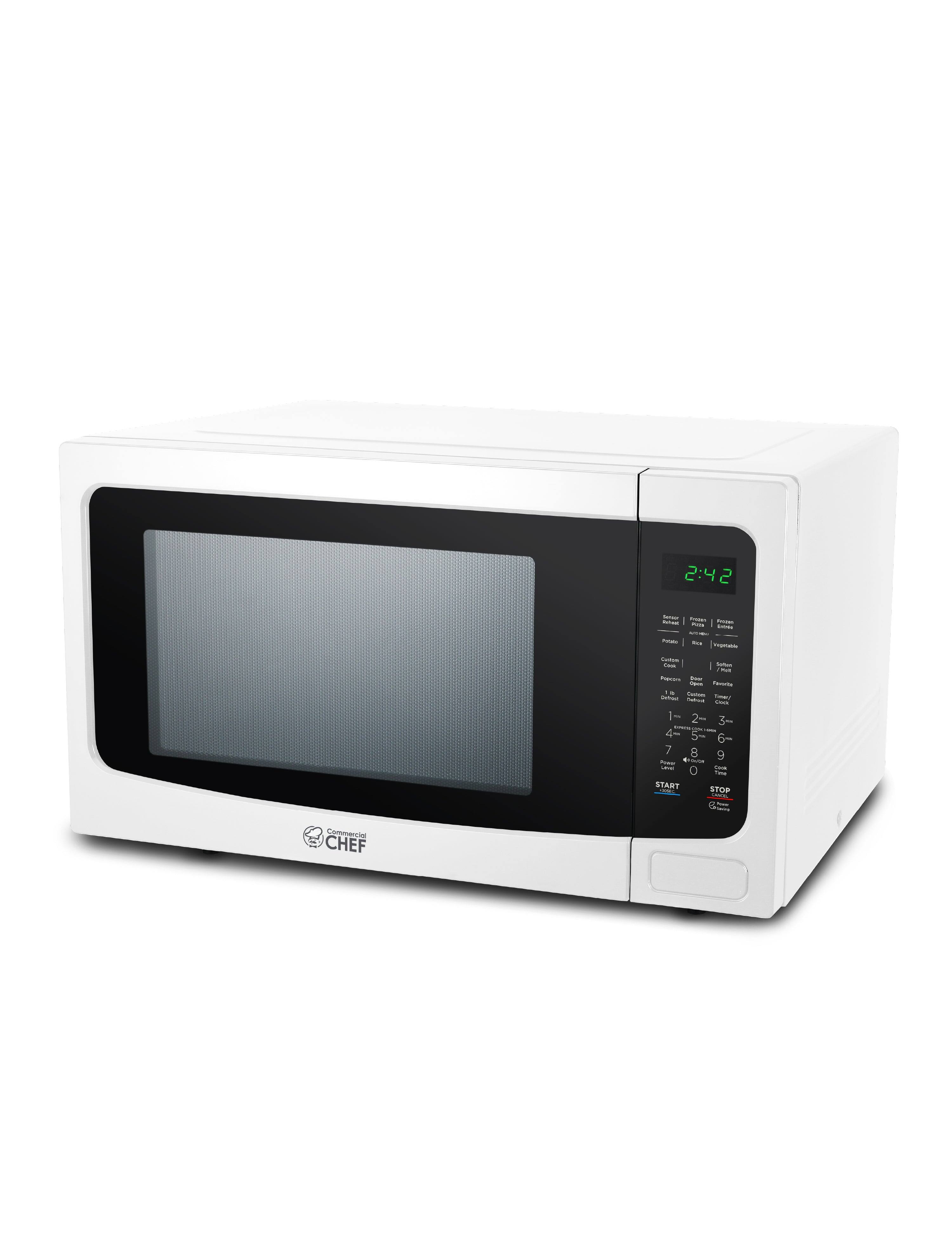 Commercial Chef - 1.6 Cubic Foot Microwave with 10 Power Levels, Push Button Child Safety Lock - White