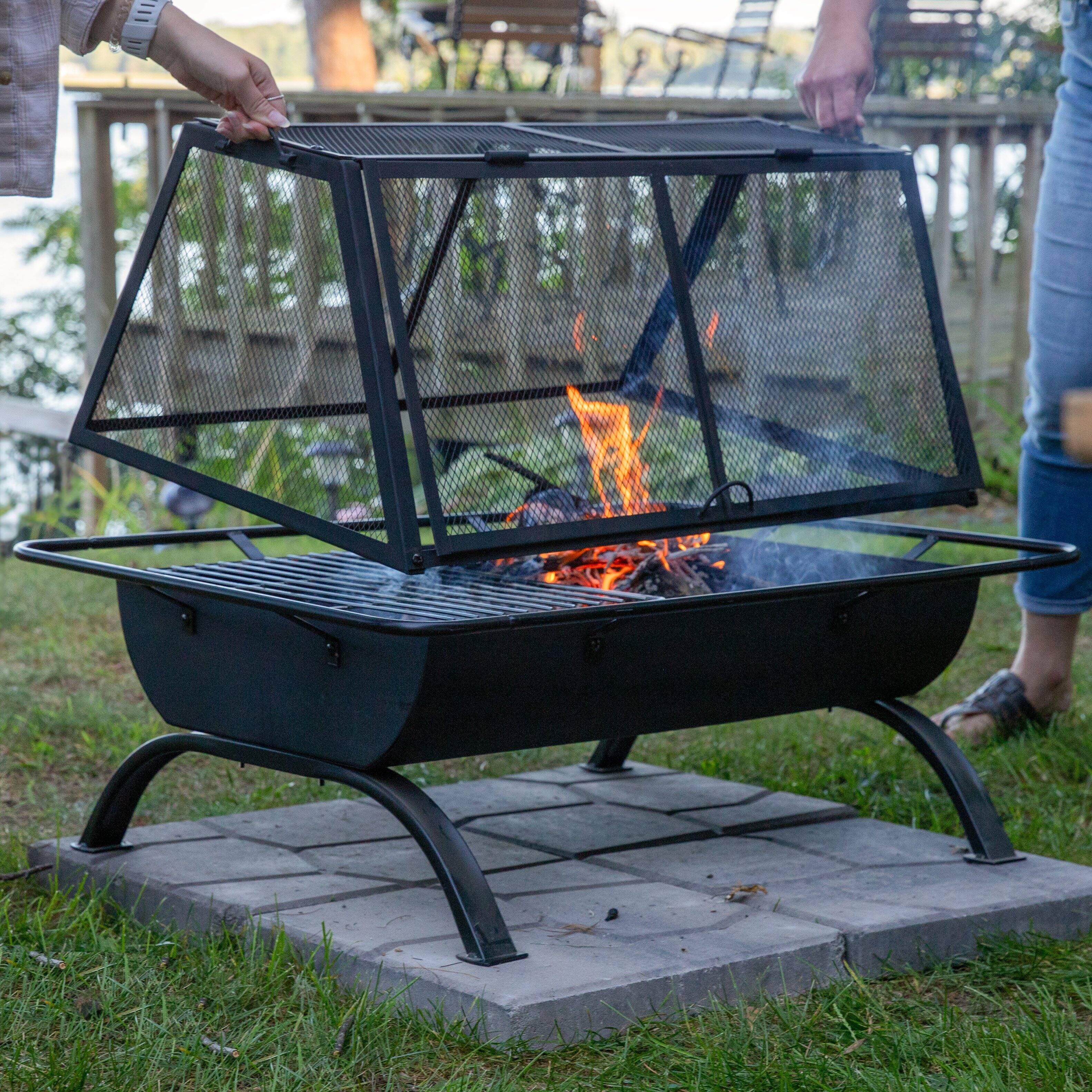 Alt View 10. Sunnydaze - 36 in Northland Grill Outdoor Fire Pit with Spark Screen - Black.