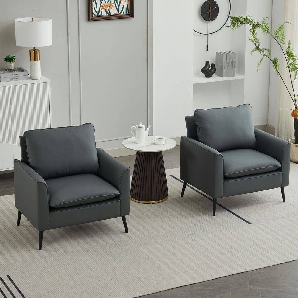 Left. Kadyn - Faux Leather Upholstered 2-Piece Sofa Set, Nordic Retro Style Casual Sofa Chair for Living Room, Light Gray - Gray.