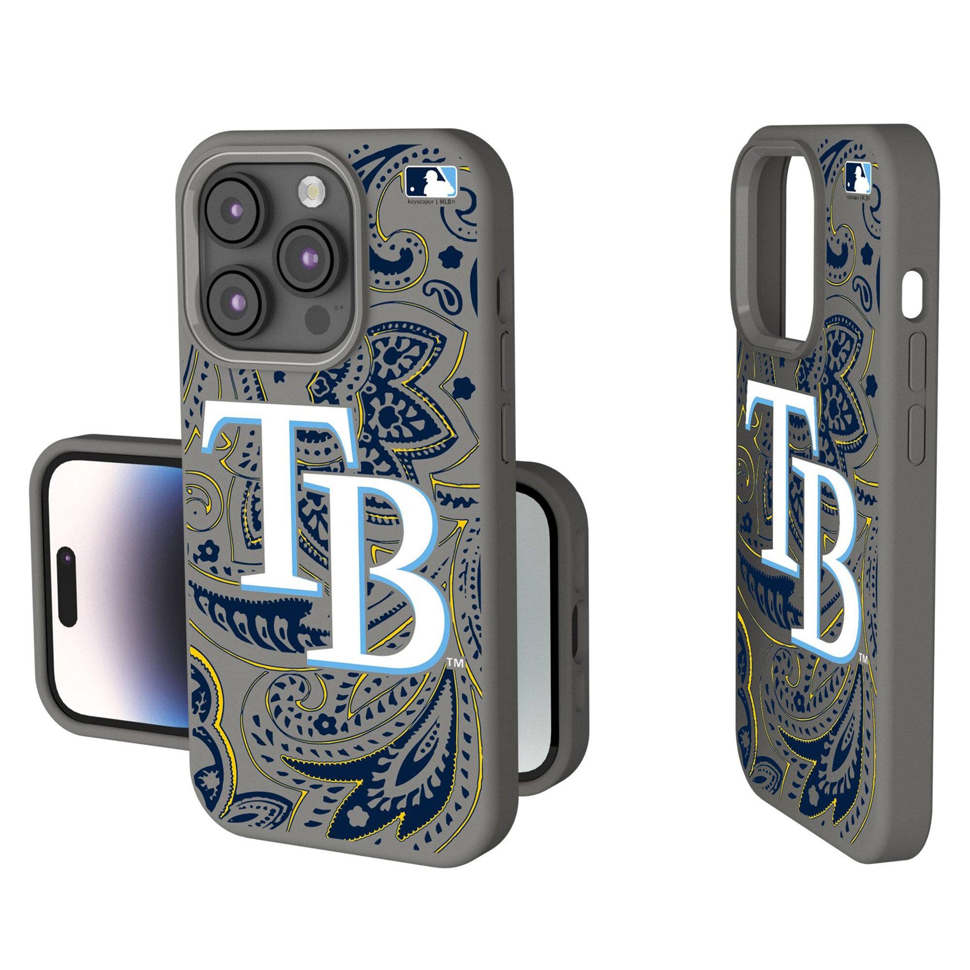 Front. Keyscaper - Tampa Bay Rays Paisley iPhone Soft Touch Case - 15 Pro - Gray.