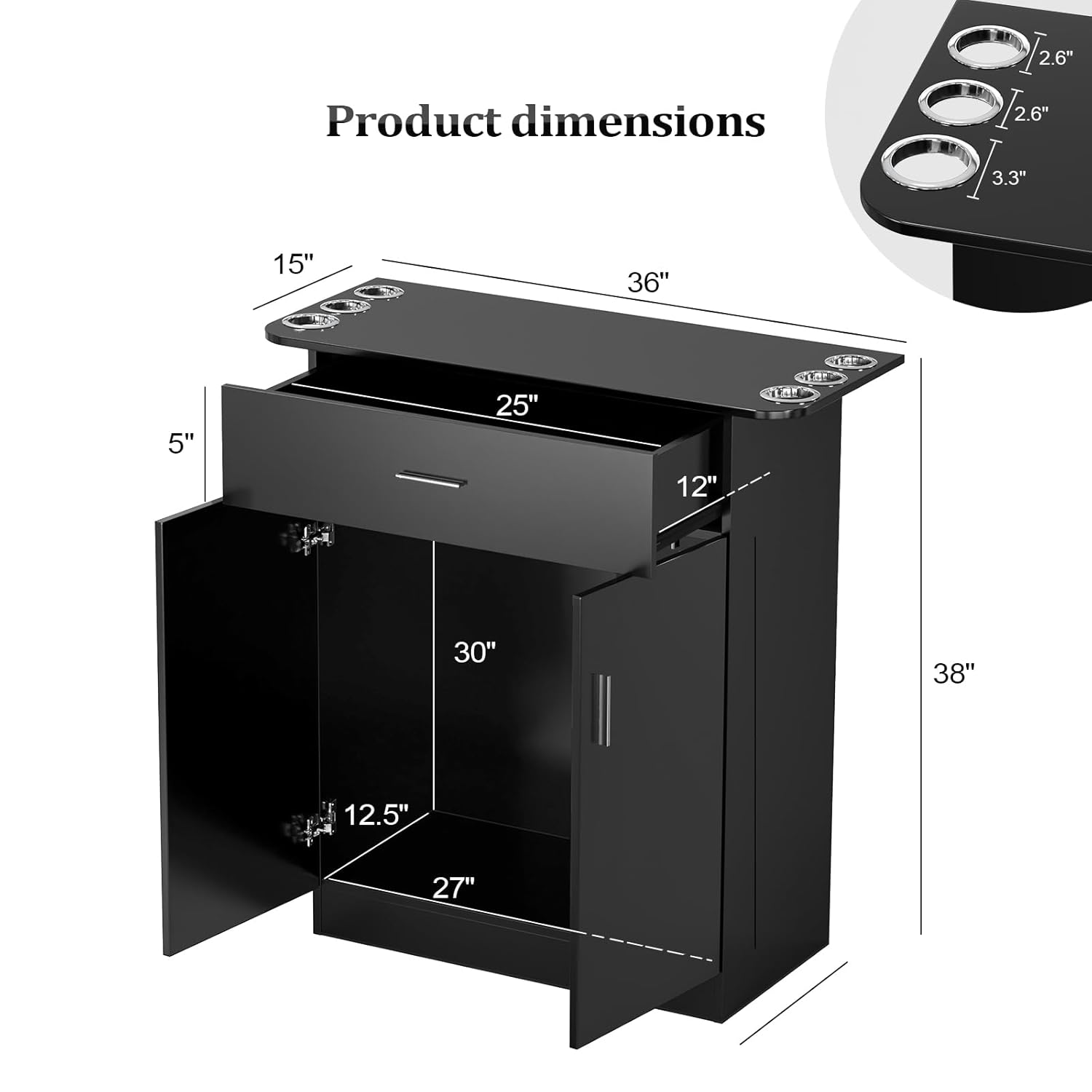 5"  
Product dimensions  
15" 36"  
25" 12"  
30" 38"  
12.5" 27"