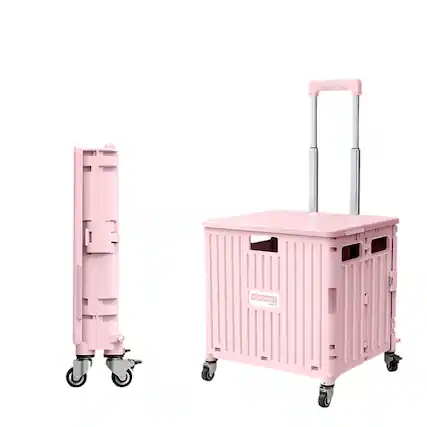 Front. Viviendo - 69L Foldable Utility Cart - Omni-Directional Wheels & Metal Telescopic Handle, Portable Collapsible Handcart - Pink.