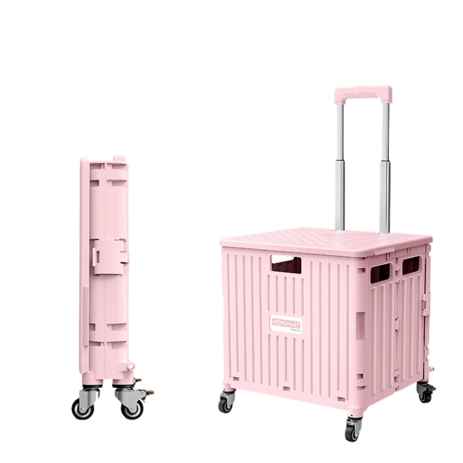 Front. Viviendo - 69L Foldable Utility Cart - Omni-Directional Wheels & Metal Telescopic Handle, Portable Collapsible Handcart - Pink.