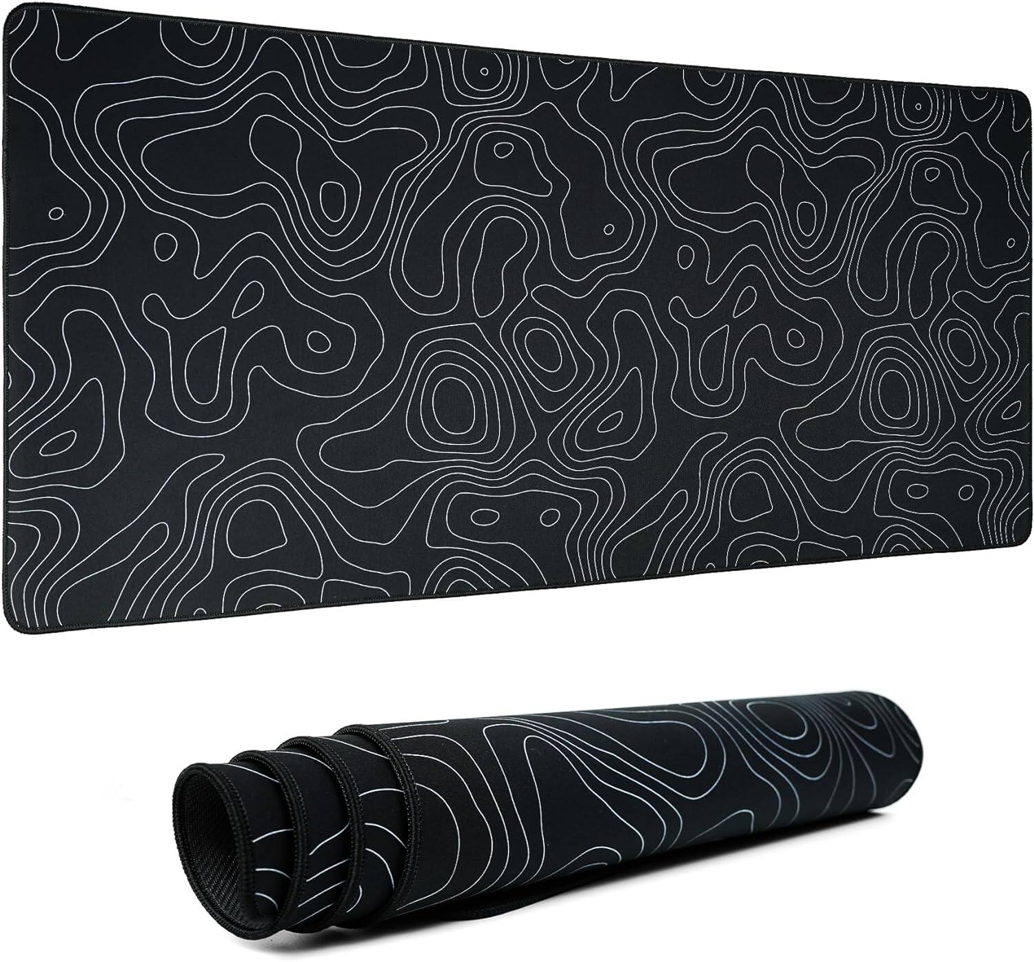 Front. Womier - Womier Topographic map XXL Mousepad Rubber mat Desk pad Gaming Extended Stitched Non-Slip Base Waterproof Laptop PC - Black.