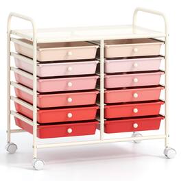 Costway - 12 Drawers Rolling Cart Storage Scrapbook Paper Studio Organizer Bins - Pink
