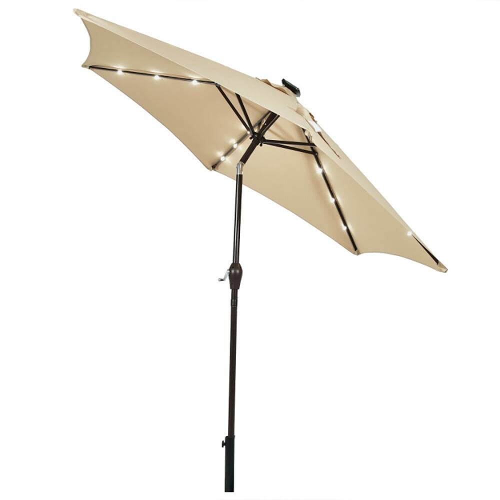Left. Kadyn - 9 Feet Solar LED Lighted Patio Market Umbrella Tilt Adjustment Crank Lift-Beige, Patio Offset Umbrella.