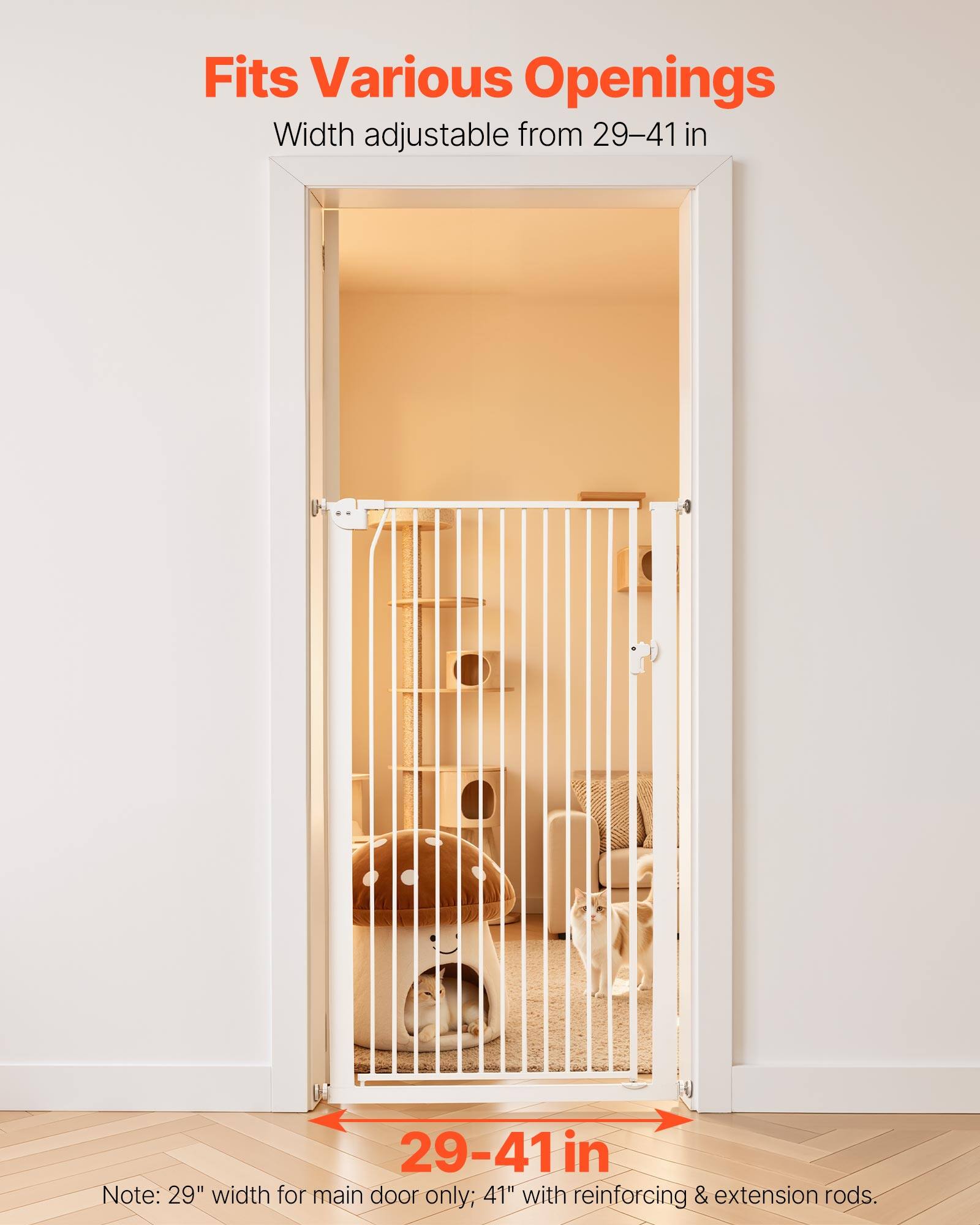 Fits Various Openings  
Width adjustable from 29-41 in  

Note: 29" width for main door only; 41" with reinforcing & extension rods.