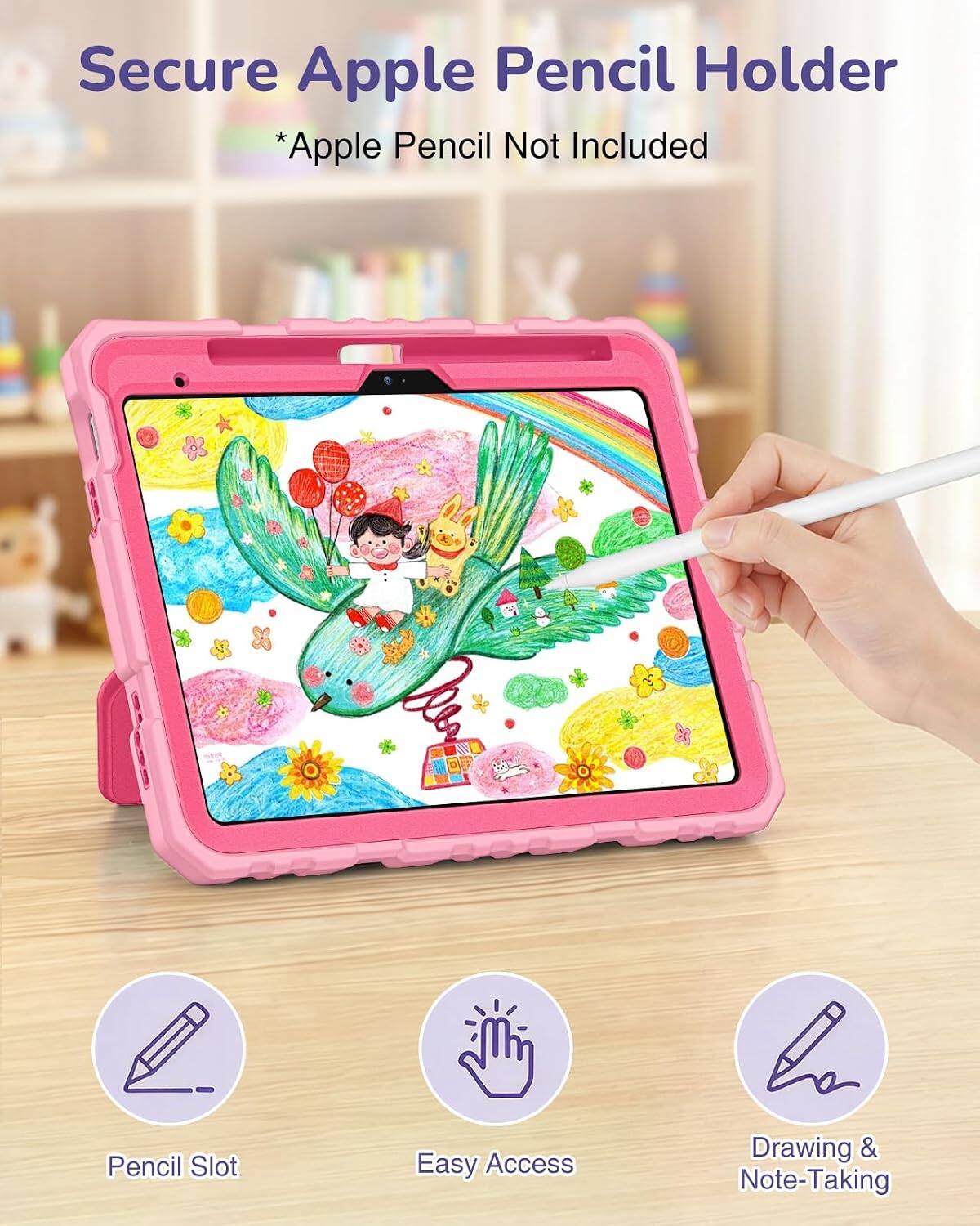 Secure Apple Pencil Holder  
*Apple Pencil Not Included  

Pencil Slot  
Easy Access  
Drawing & Note-Taking