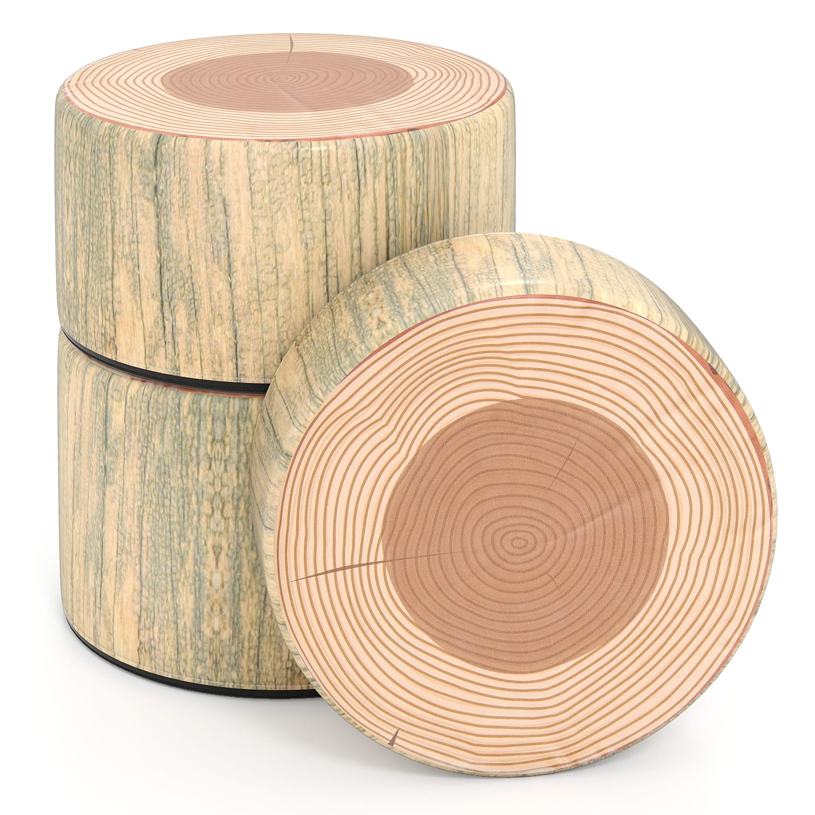 Gymax - 3 PCS Tree Stump Stool Set w/Wood Printing Nature Decoration & Different Height Natural - Multicolor