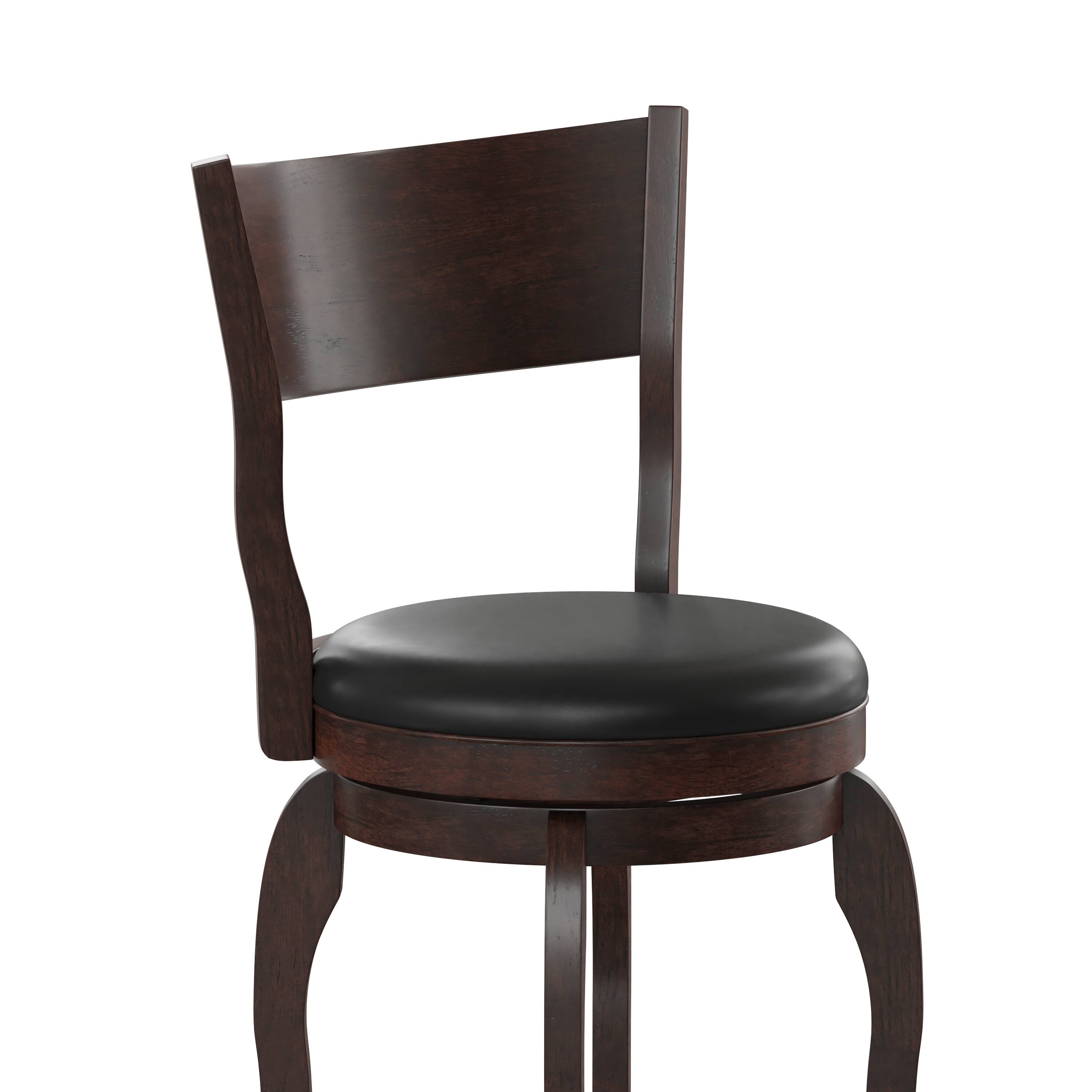 Alt View 10. Emma + Oliver - Cale Classic Pub Style Swivel Wooden Barstool with Padded Faux Leather Seat - Black Vinyl/Espresso Frame.