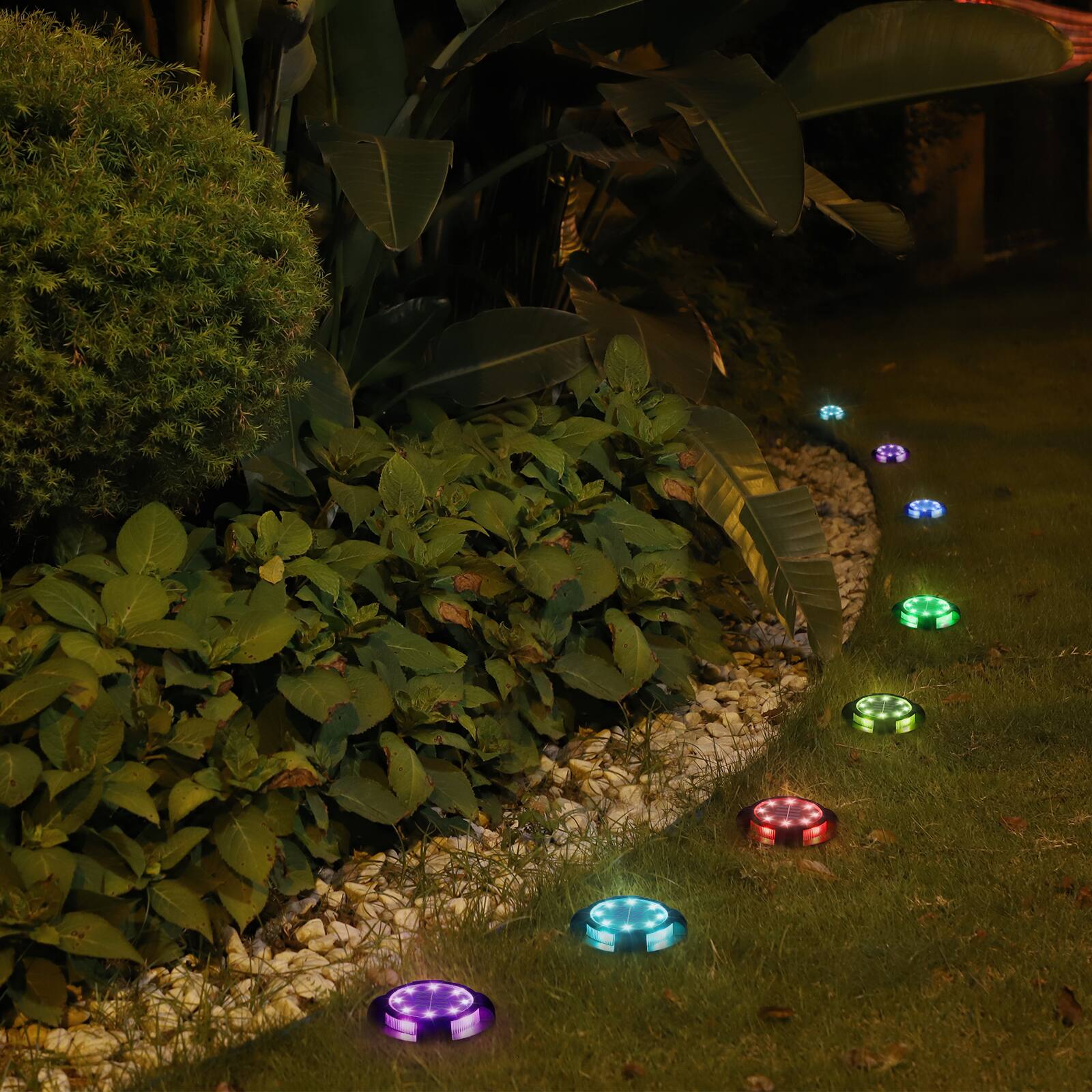 Alt View 3. Oumilen - 8-Pack 12LED Solar Ground Lights RGB Color Changing 4.56In with Steady Color & Gradient Modes.