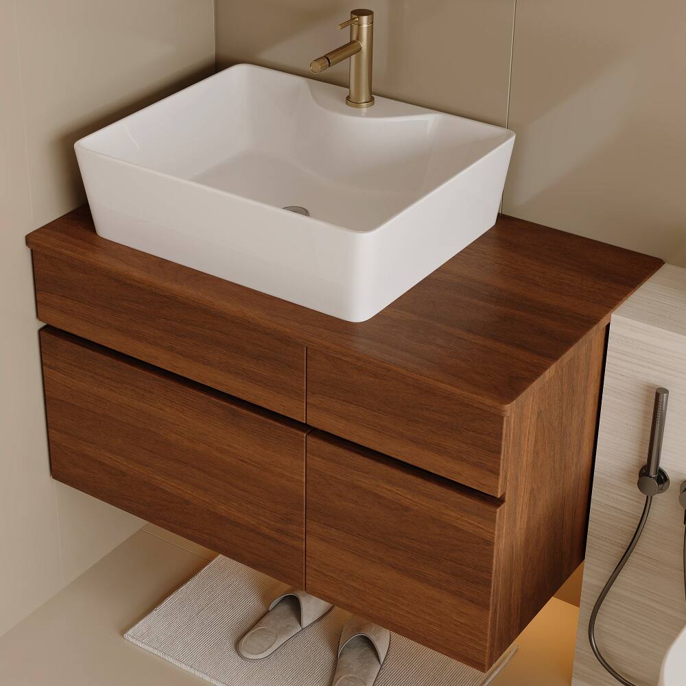 Front. JUJABU - 31.5 In. Walnut Floating Bathroom Vanity with Ceramic Sink - Walnut.