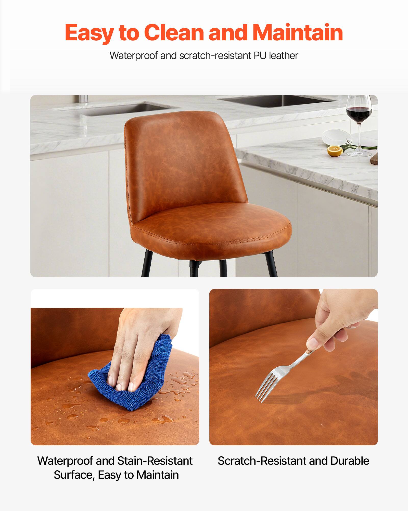 Easy to Clean and Maintain

Waterproof and scratch-resistant PU leather

Waterproof and Stain-Resistant Surface, Easy to Maintain

Scratch-Resistant and Durable