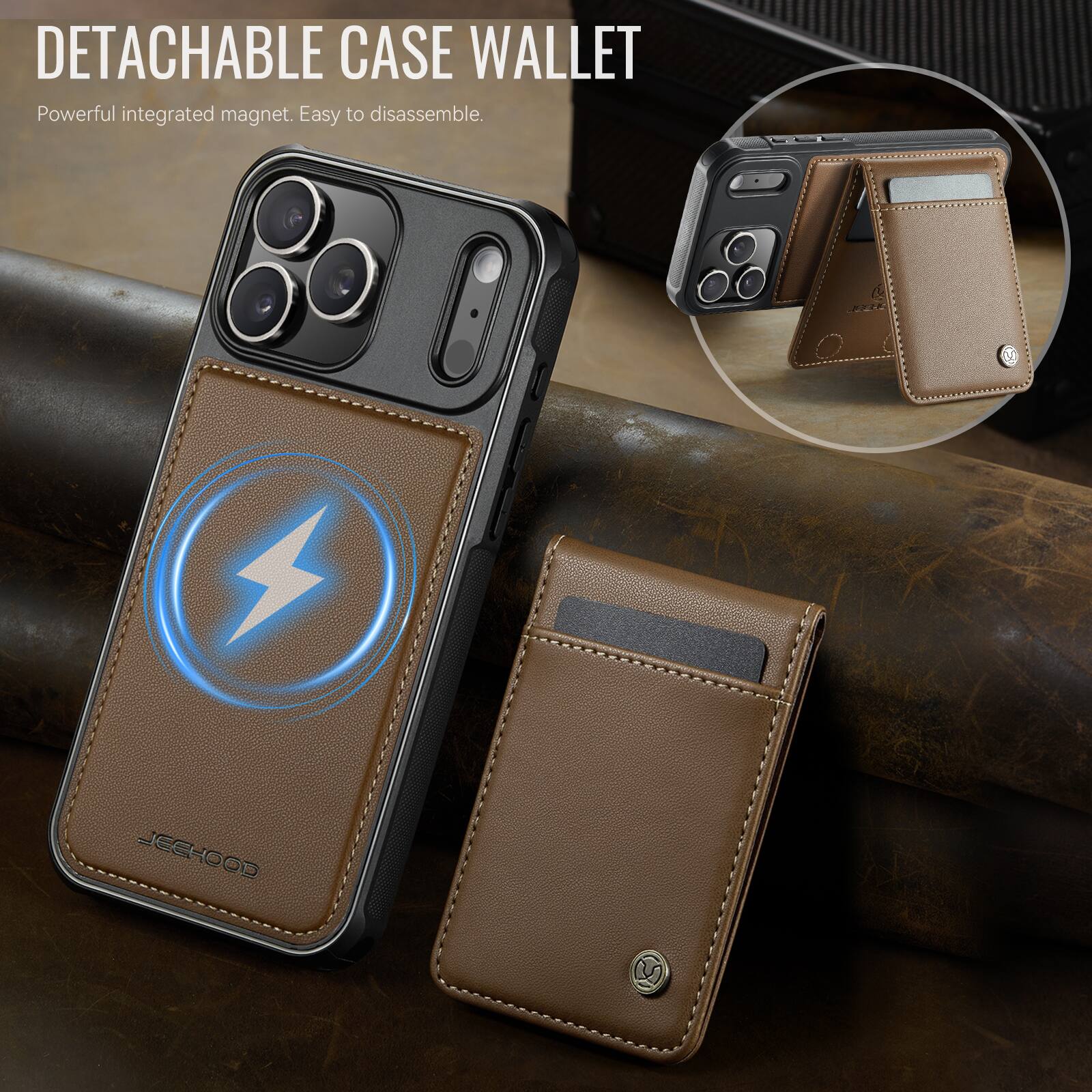DETACHABLE CASE WALLET  
Powerful integrated magnet. Easy to disassemble.  
LECHOOD