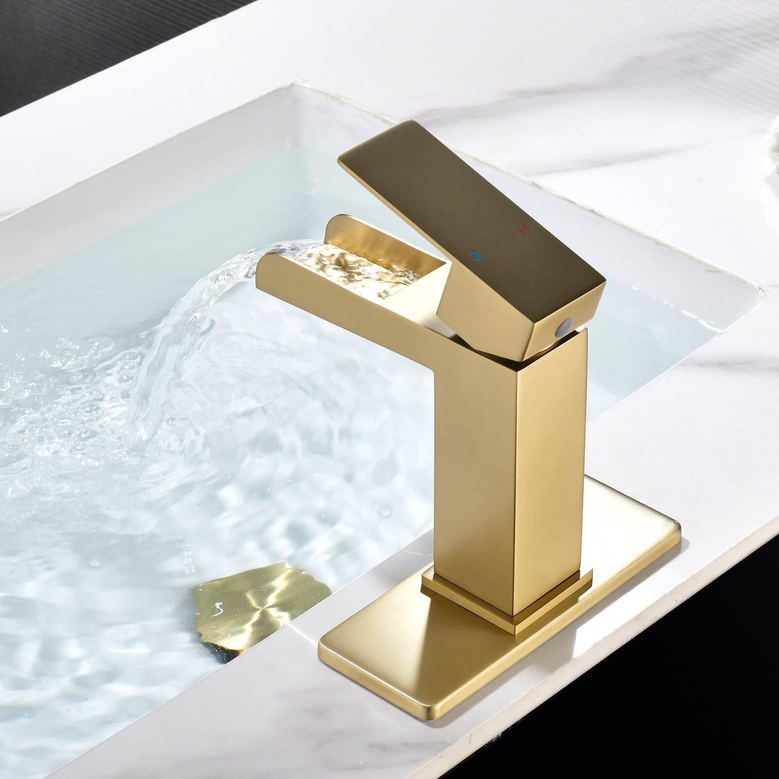 Alt View 5. Boyel Living - Brushed Gold Faucet SUS304 Waterfall Spout cUPC Cartridge 60cm Supply Line Pop Up Drain - Brushed Gold.