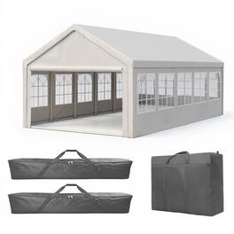 Mondawe - 16x32 FT Carport Car Canopy Party Tent with 3 Storage Bags & Removable Sidewalls - White