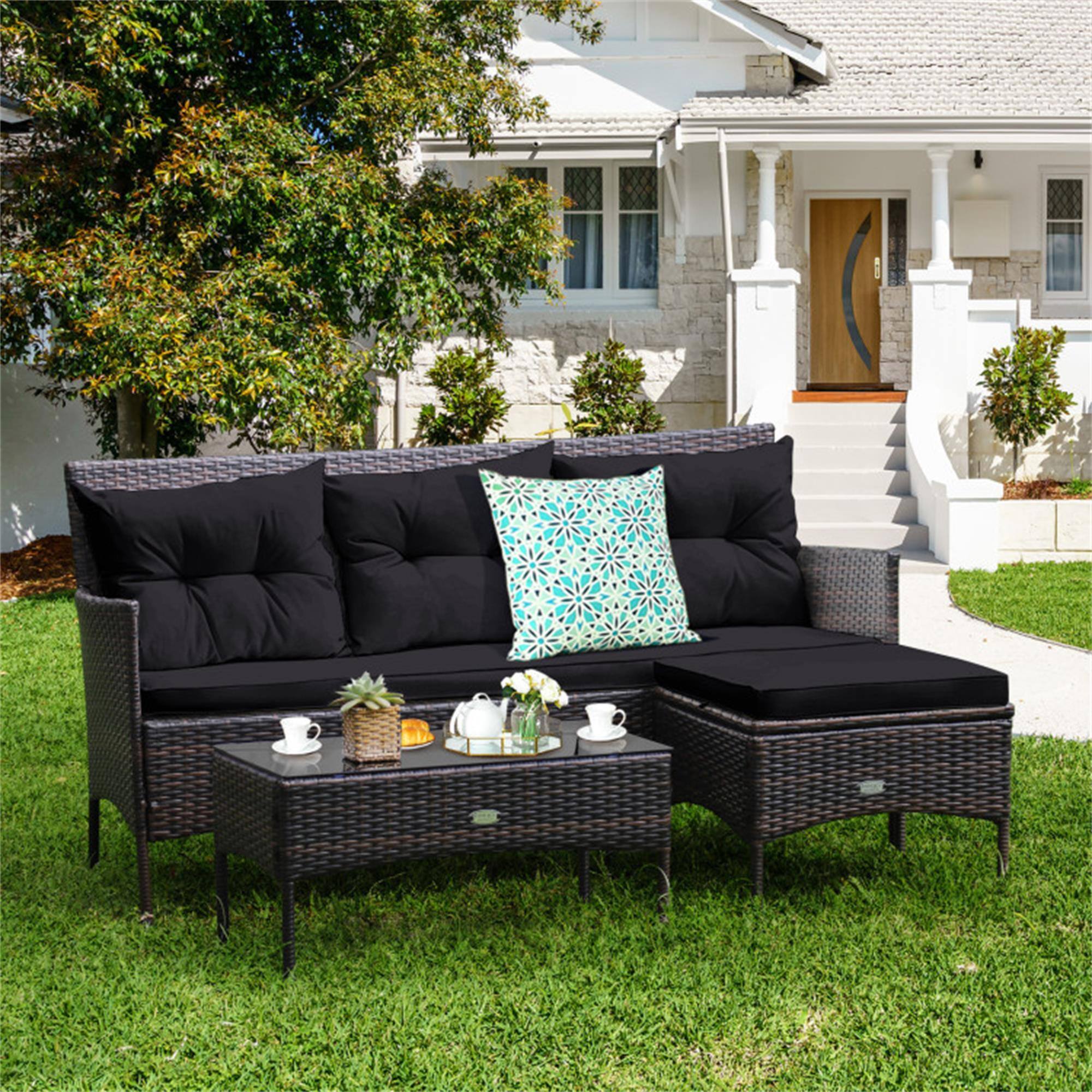 Alt View 2. Boyel Living - Black 3 Pieces Patio Furniture Sectional Set with 5 Cozy Cushions 60-in L x 33-in W x 24-in H - Black.