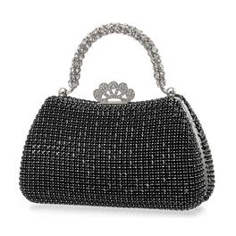 Unique Bargains - Sparkly Rhinestone Evening Clutch Purse with Handle for Women, Vintage Crystal Clasp Handbag for 1920s Party - Black