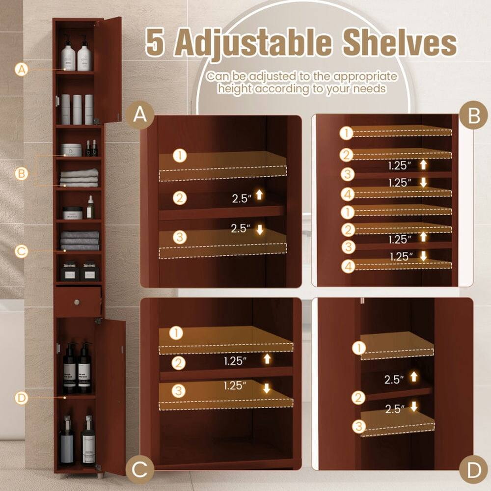 A 5 Adjustable Shelves can be adjusted to the appropriate height according to your needs.

A
1 2 3
2.5" 2.5" 2 3 4
1.25" 1.25" 1.25" 1.25" 1 2 3 4
1.25" 1.25" 2.5" 2.5"

B
1 2 3 4
1.25" 1.25" 1.25" 1.25"

C
1 2 3
2.5" 2.5" 2 3 4

D
1 2 3
1.25" 1.25" 1.25"