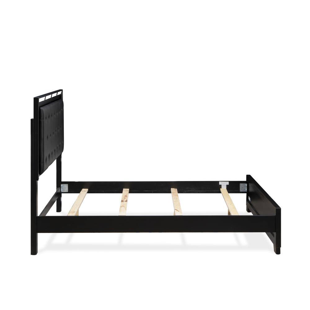 Alt View 2. East West Furniture - NE11-Q00000 Nella Platform Bed Frame with Button Tufted Headboard - Black Leather Headboard and Black Legs - Queen Size - Black.