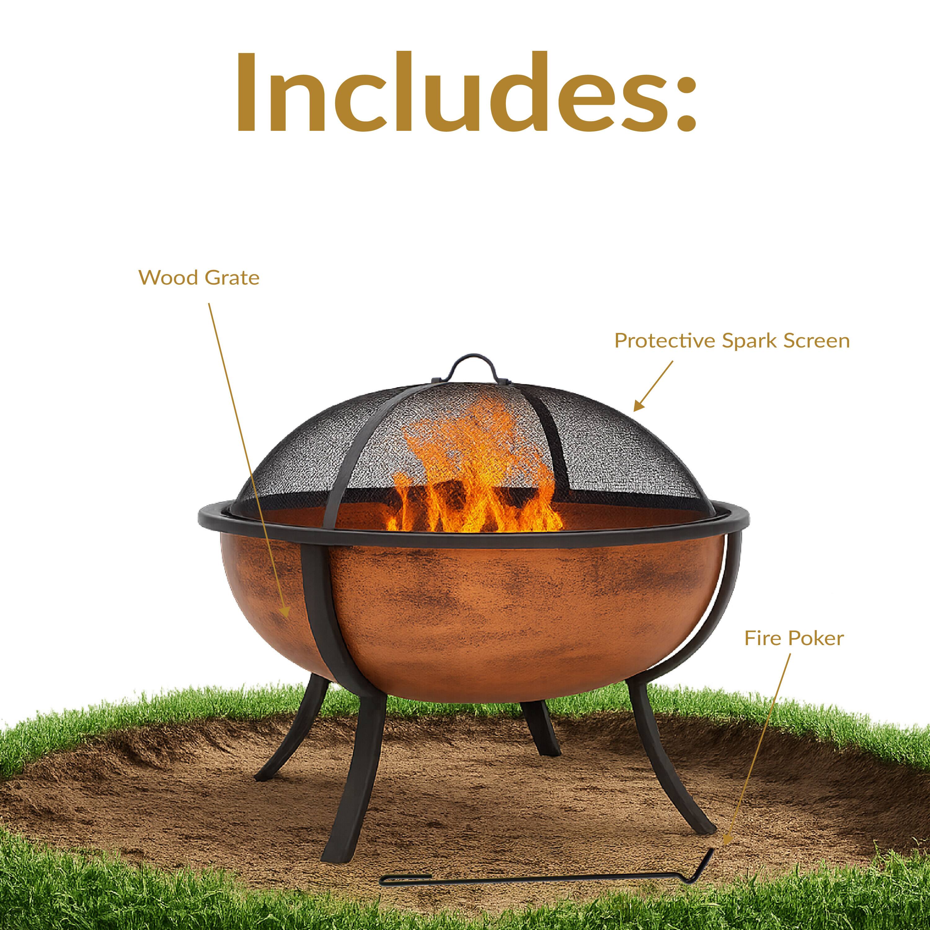Includes:

- Wood Grate
- Protective Spark Screen
- Fire Poker