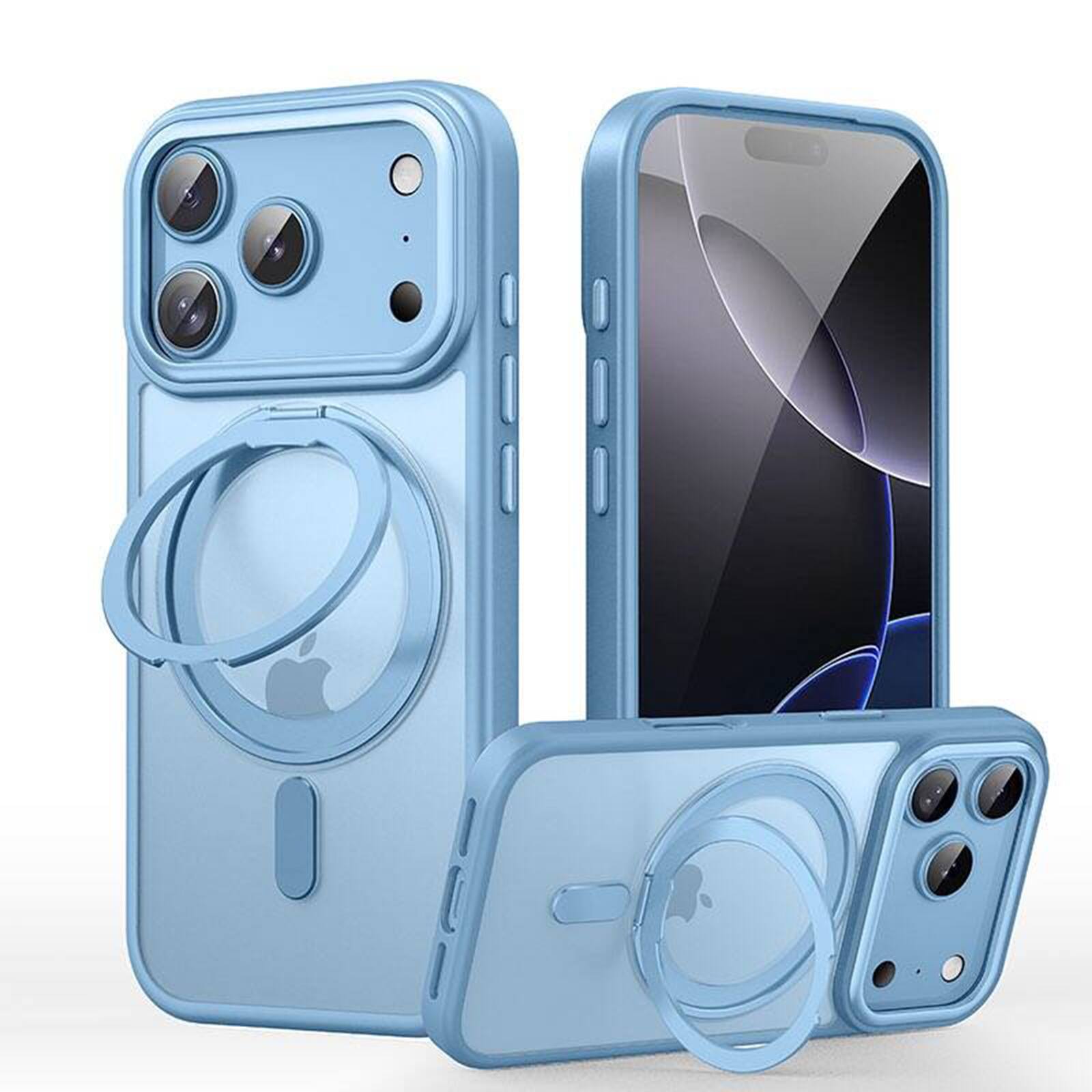 Front. UUCOVER - Magnetic Kickstand Frosted Case For Apple iPhone 18 Pro with Rotatable Ring, Compatible with MagSafe, Shockproof Cover - Lightblue.