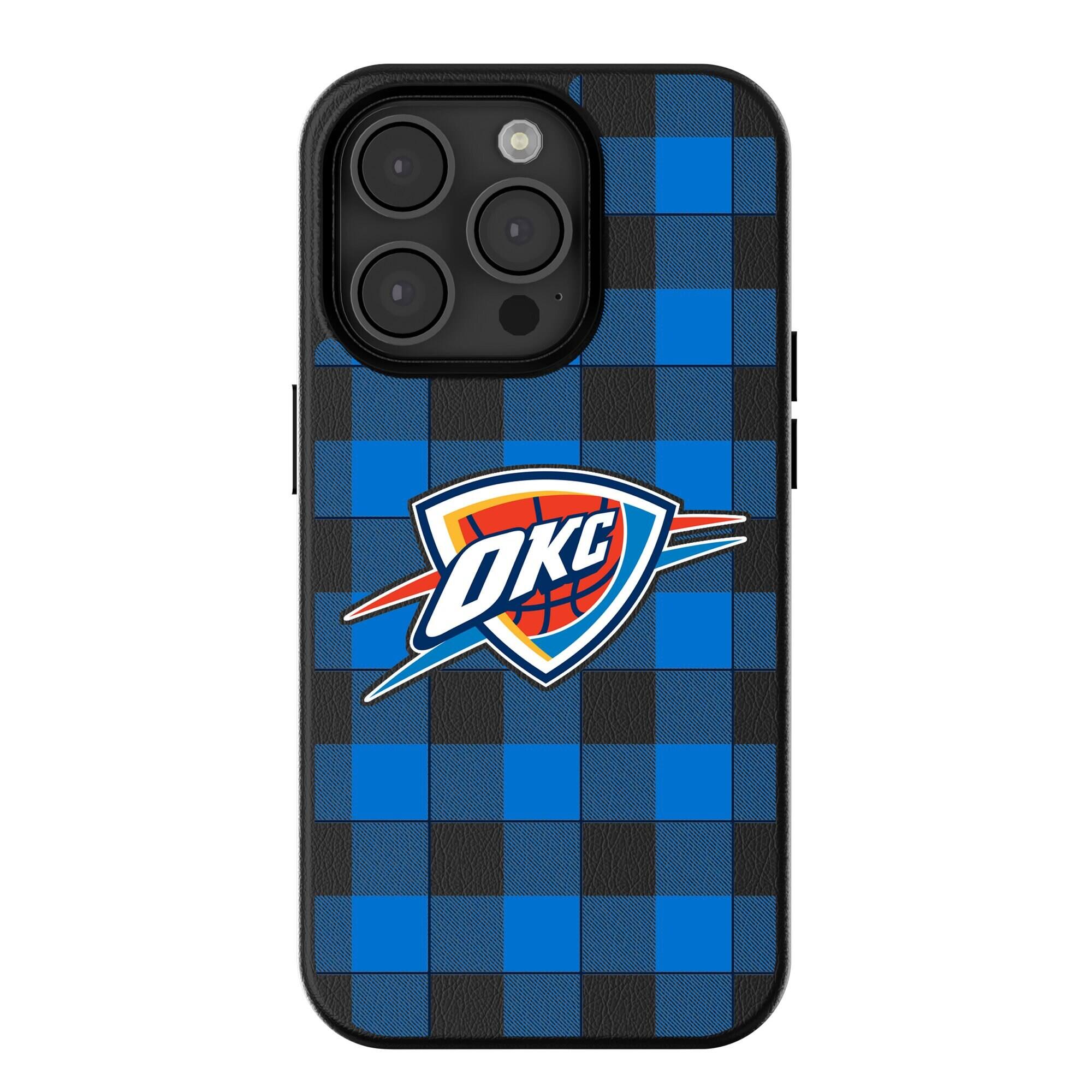 Front. Keyscaper - Oklahoma City Thunder Plaid Magnetic Bump iPhone Case - 16 Pro - Black.