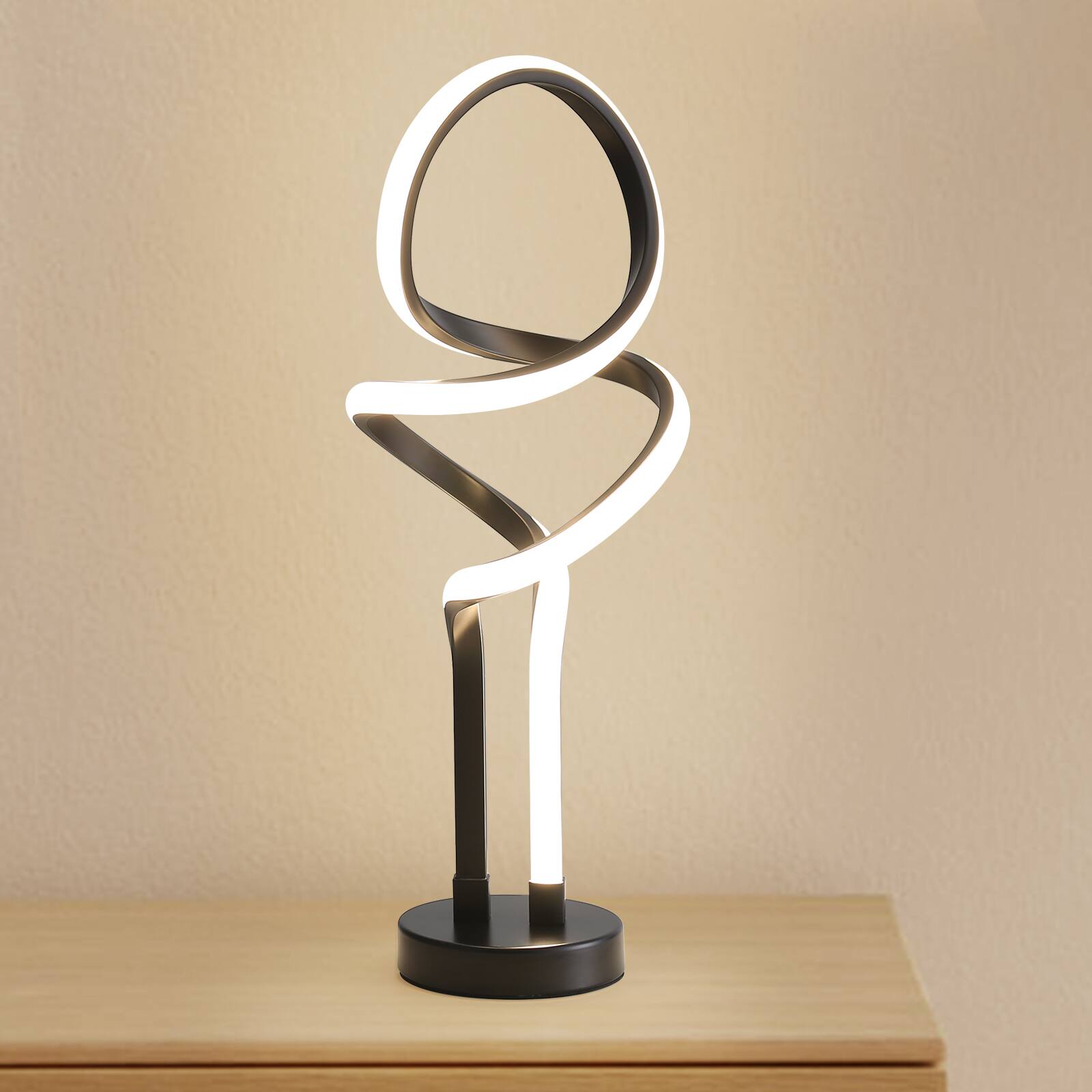Alt View 4. Sofucor - Modern Table Lamp LED Spiral Lamp Bedside Lamp with Stepless Dimming Switch Contemporary Nightstand Lamp for Bedroom - Black.