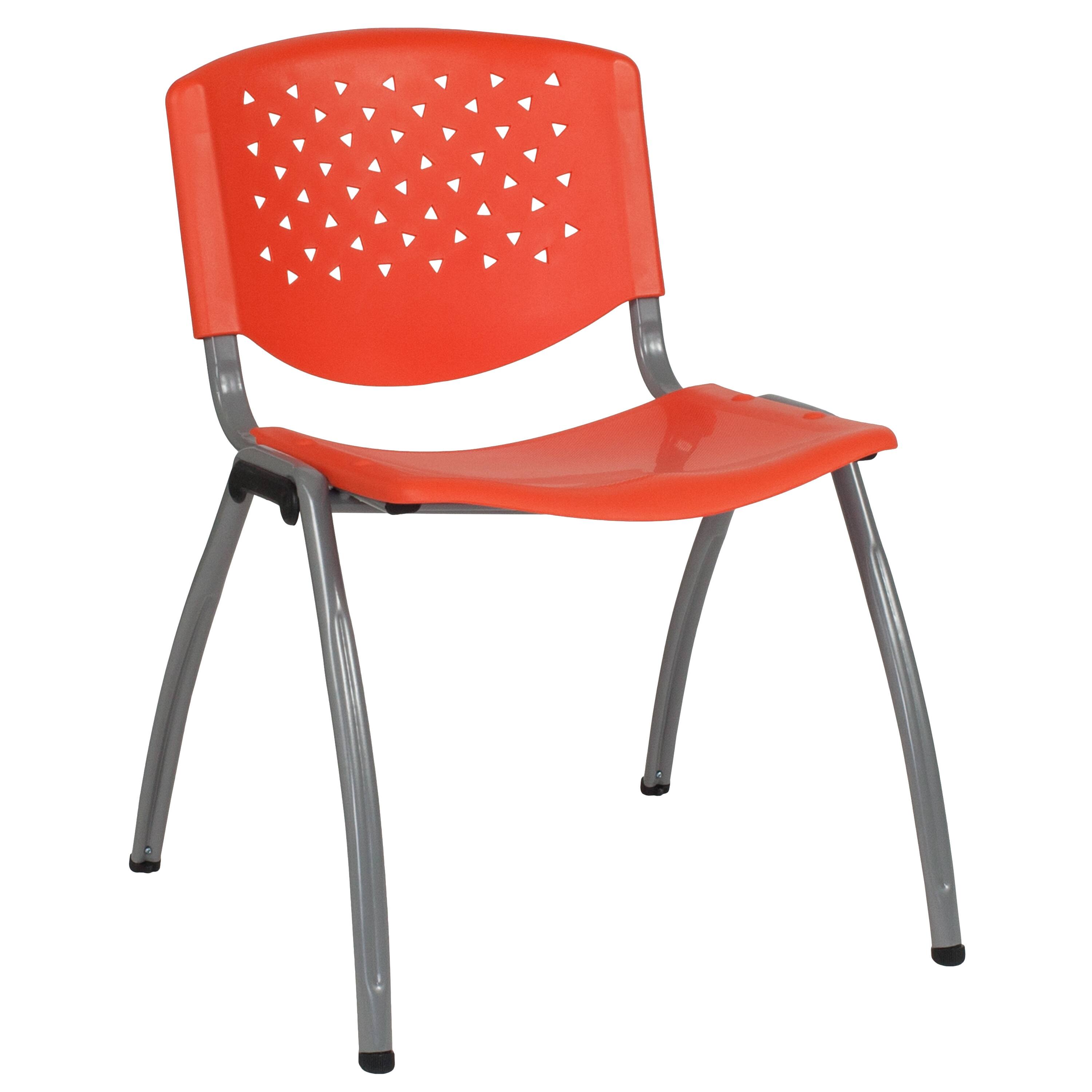 Emma + Oliver - Home and Office Plastic Stack Chair with Perforated Back - Guest Chair - Orange