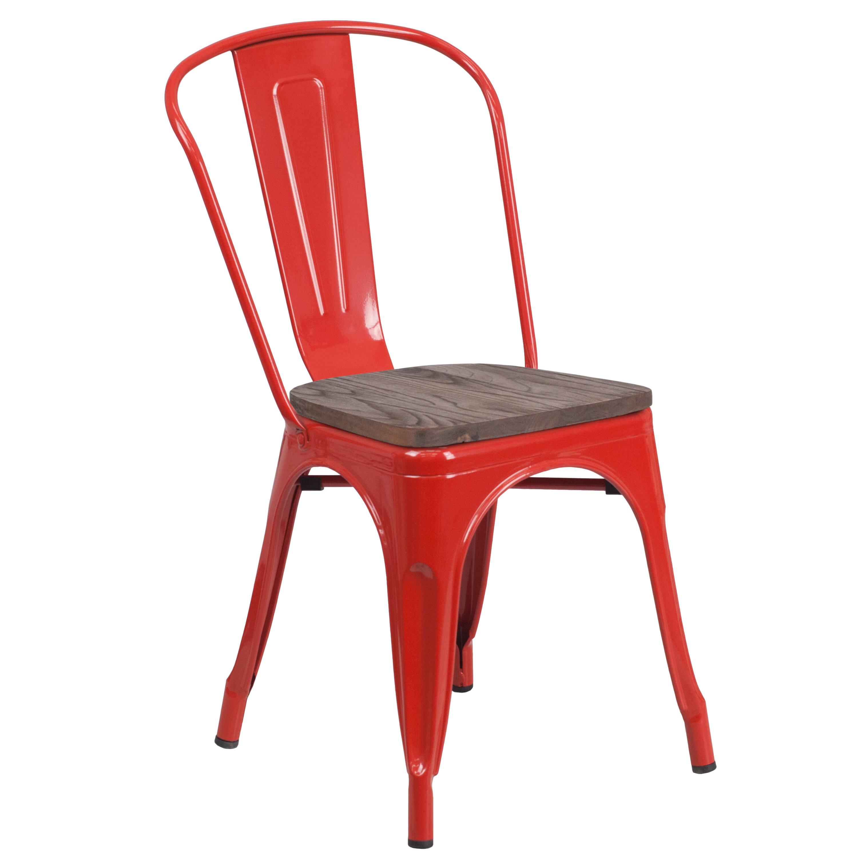 Alt View 6. Emma + Oliver - 4 Pack Metal Stackable Chair with Wood Seat - Red.