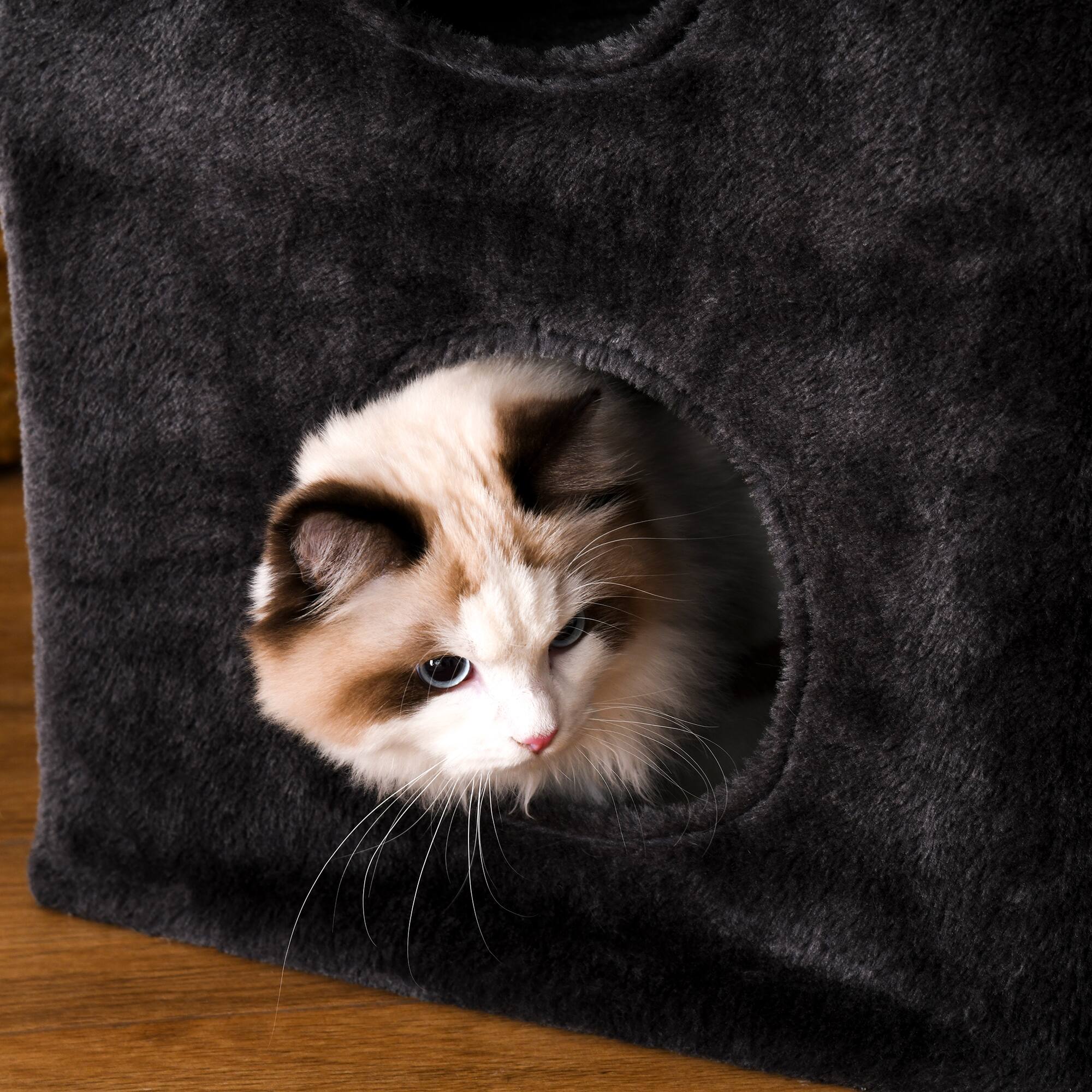 Alt View 4. Pawhut - PawHut Cat Tree Floor to Ceiling Condo w/ Jute Scratching Post Dangling Ball Adjustable 86.5" H -96.5" H, Grey - Grey.