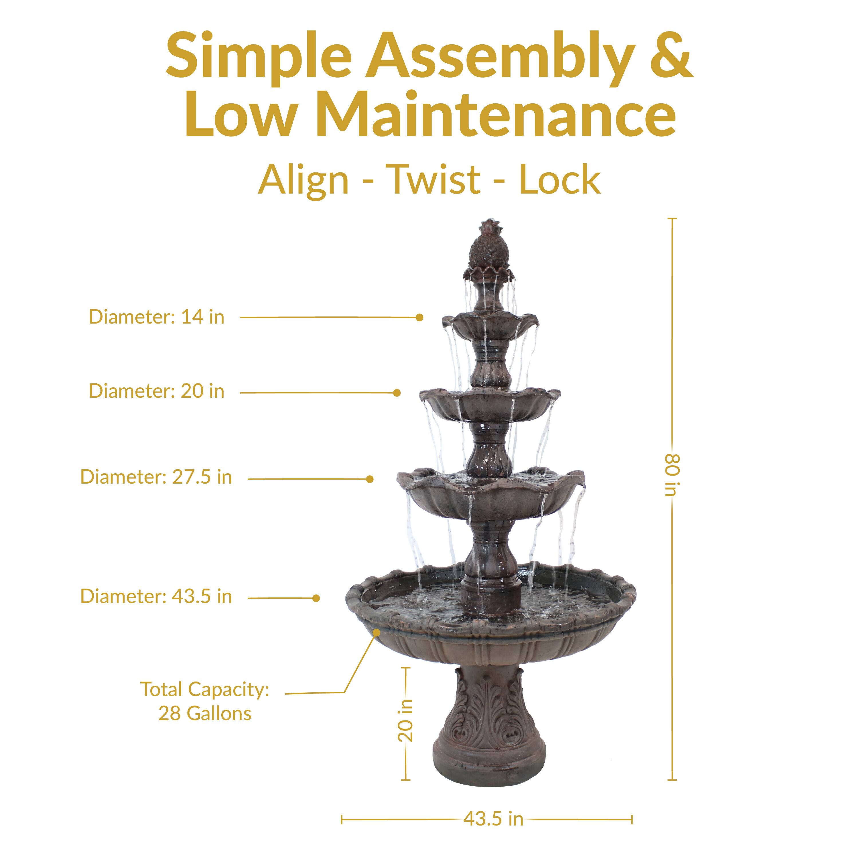 Simple Assembly & Low Maintenance  
Align - Twist - Lock  

Diameter: 14 in  
Diameter: 20 in  
Diameter: 27.5 in  
Diameter: 43.5 in  

Total Capacity: 28 Gallons  

Height: 80 in