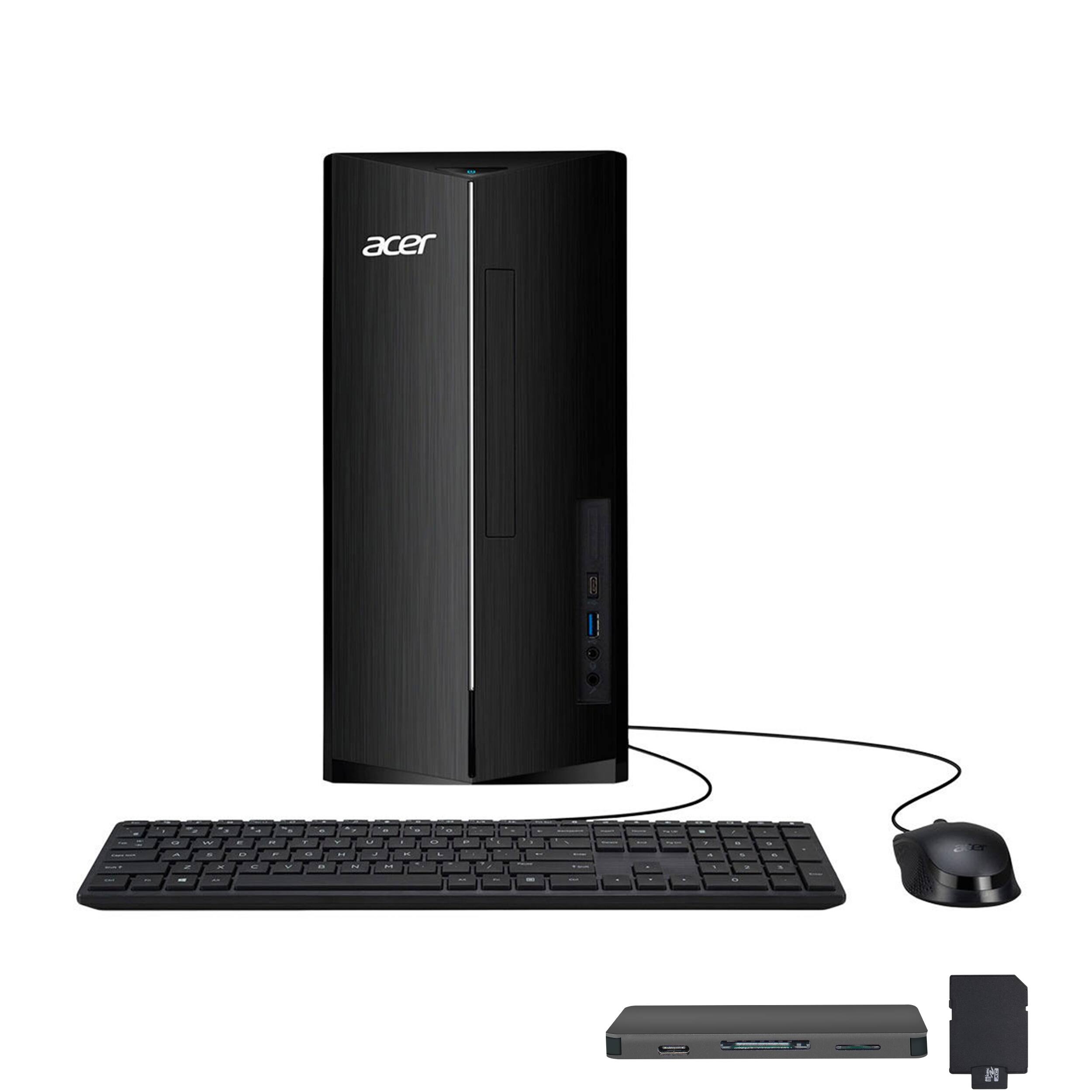 Front. Acer - Acer Aspire Desktop,Intel Core i5-14400,32GB DDR5,1TB SSD+160GB Dock Set,Keyboard & Mouse,Wi-Fi 6E,Win 11 Pro,Black - Black.
