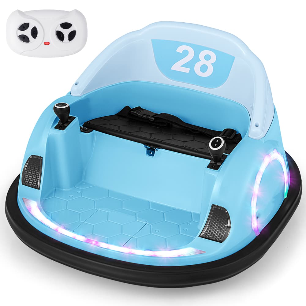 SlickBlue - 360° Spinning 12V Toddler Ride-On Bumper Car with Remote Control - Light Blue
