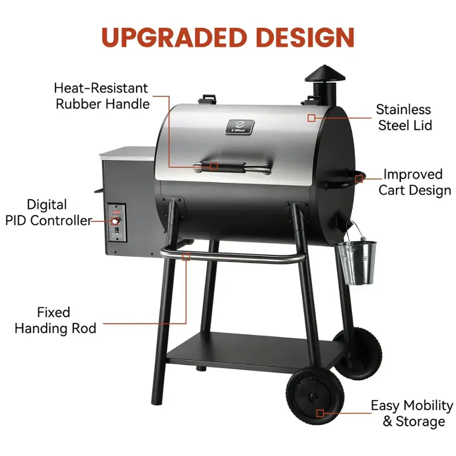 UPGRADED DESIGN Heat-Resistant Rubber Handle + Stainless Steel Lid Digital PID Controller Fixed Handling Rod Easy Mobility & Storage